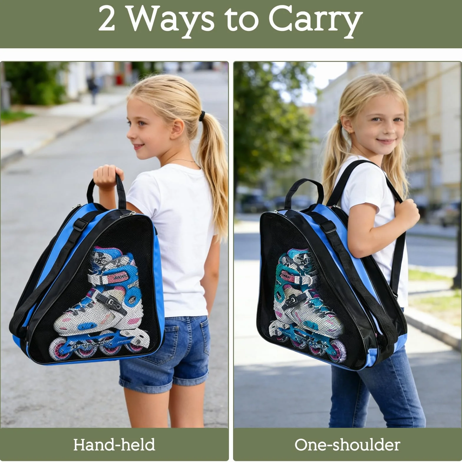 Bolsa para patines de hielo con correa ajustable para niños