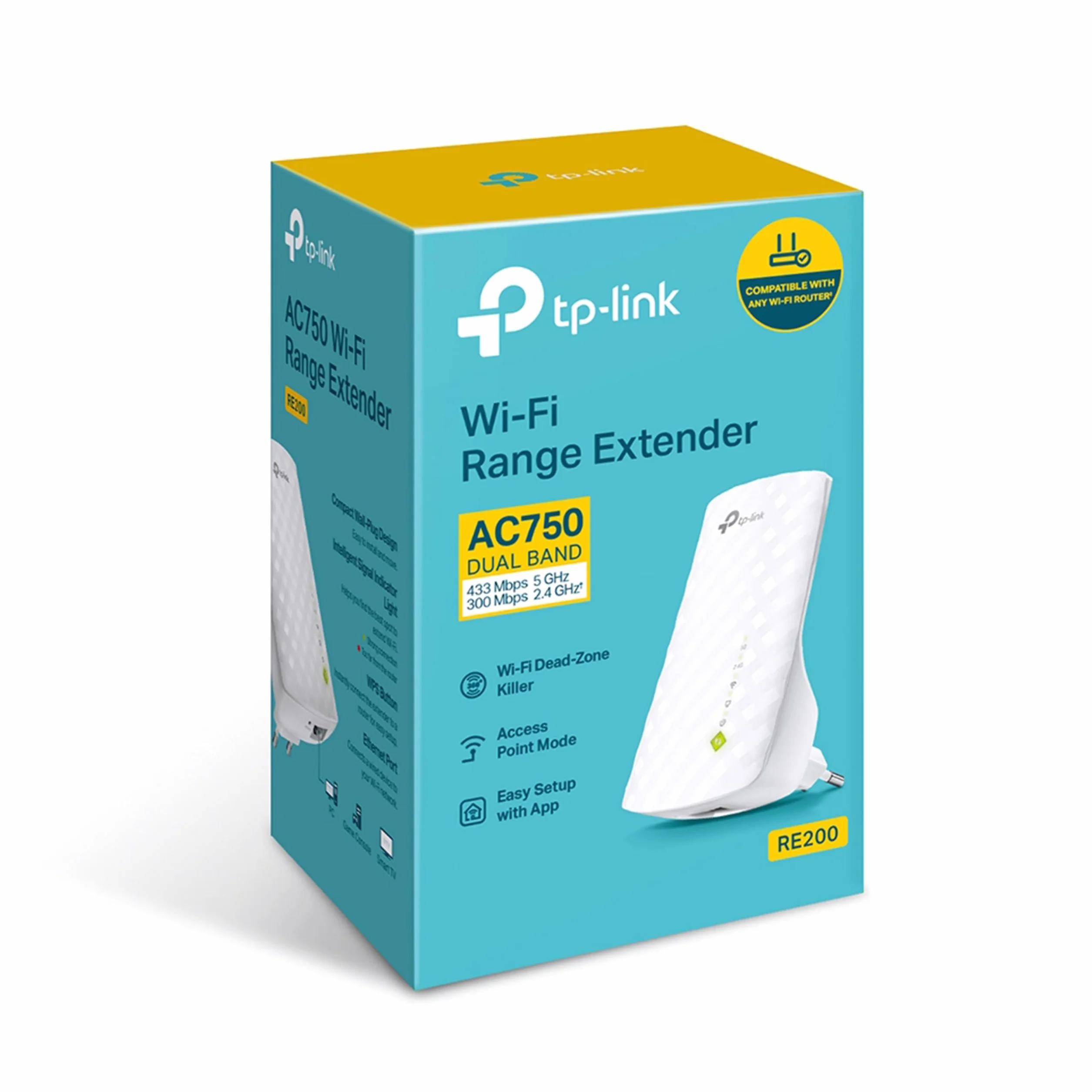 TP-Link RE200 AC750 Repetidor WiFi Extensor Banda Dual 300Mbps 2.4GHz 433Mbps 5GHz Puerto Ethernet Blanco
