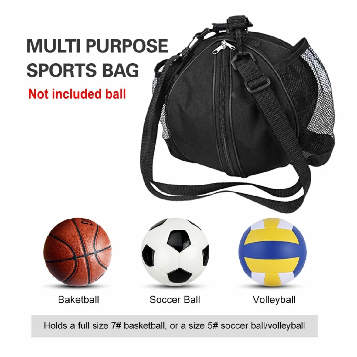 JZK Bolsa Bandolera Baloncesto Voleibol Fútbol Bolsillos Laterales Red Botella Agua Negra