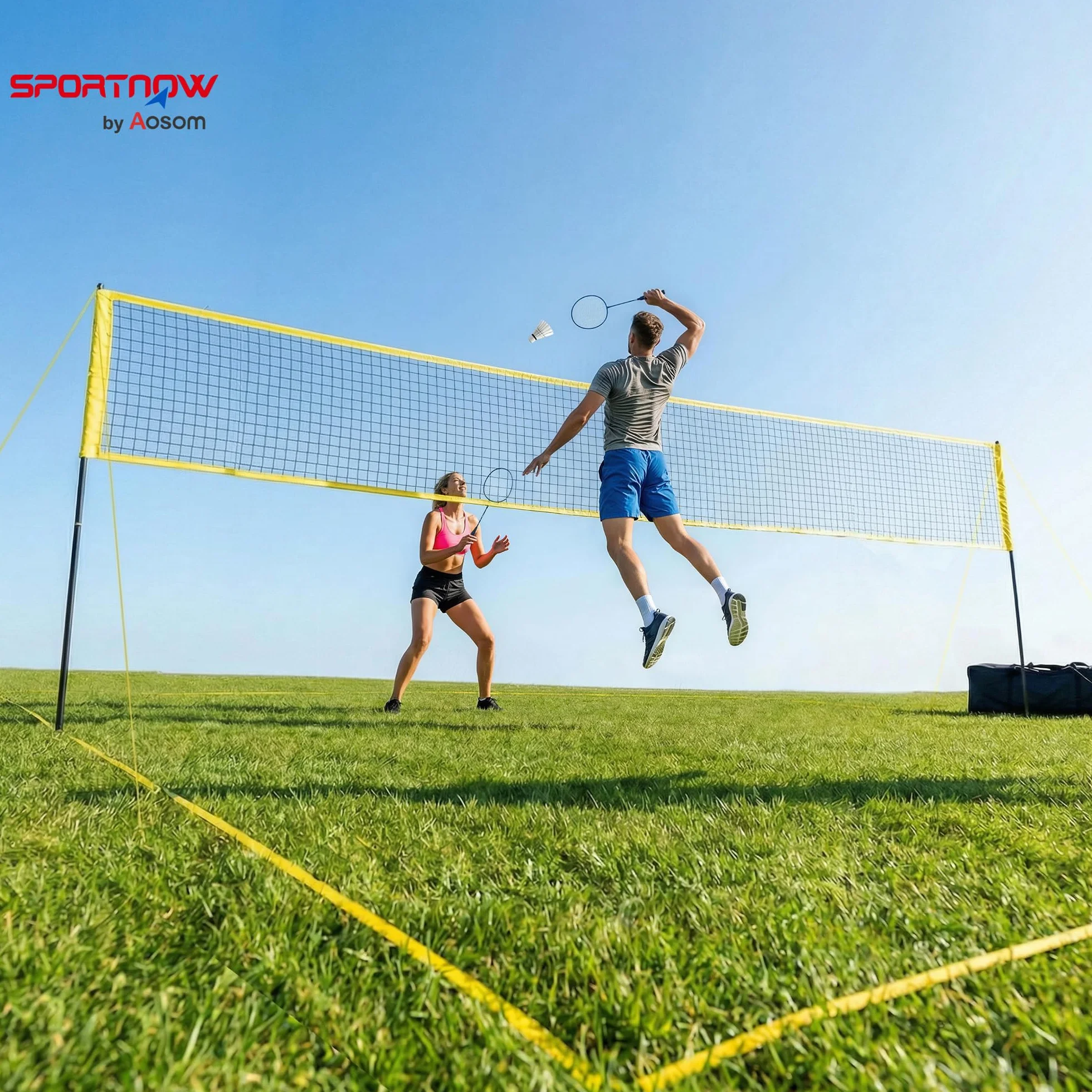 SPORTNOW Juego de voleibol y bádminton postes acero altura ajustable red portátil 4 raquetas 4 volantes bolsa transporte