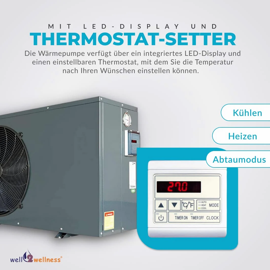 well2wellness Bomba de calor para piscina Mida.Quick 26 On/Off – Calefacción de piscina con una capacidad de calentamiento de hasta 25,0 kW Plus cubierta