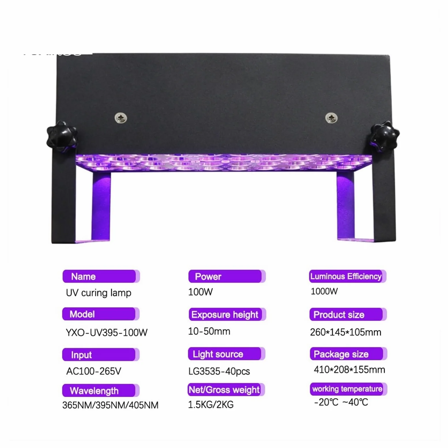 Grow Light, Lámpara Ultravioleta de curado UV, 365nm, 405nm, 395nm, for reparación de placa de circuito, pegamento sin sombras, aceite verde, resina fotosensible, impresión 3D(405nm)