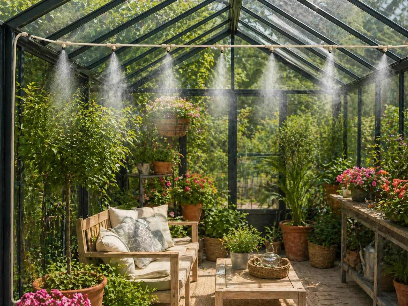 O'FRESH Nebulizador para Terraza 15m - Pérgola Parasol - Nebulización de exterior de alto rendimiento con 12 boquillas de acero inoxidable - 15 metros - Repele mosquitos y plagas voladoras