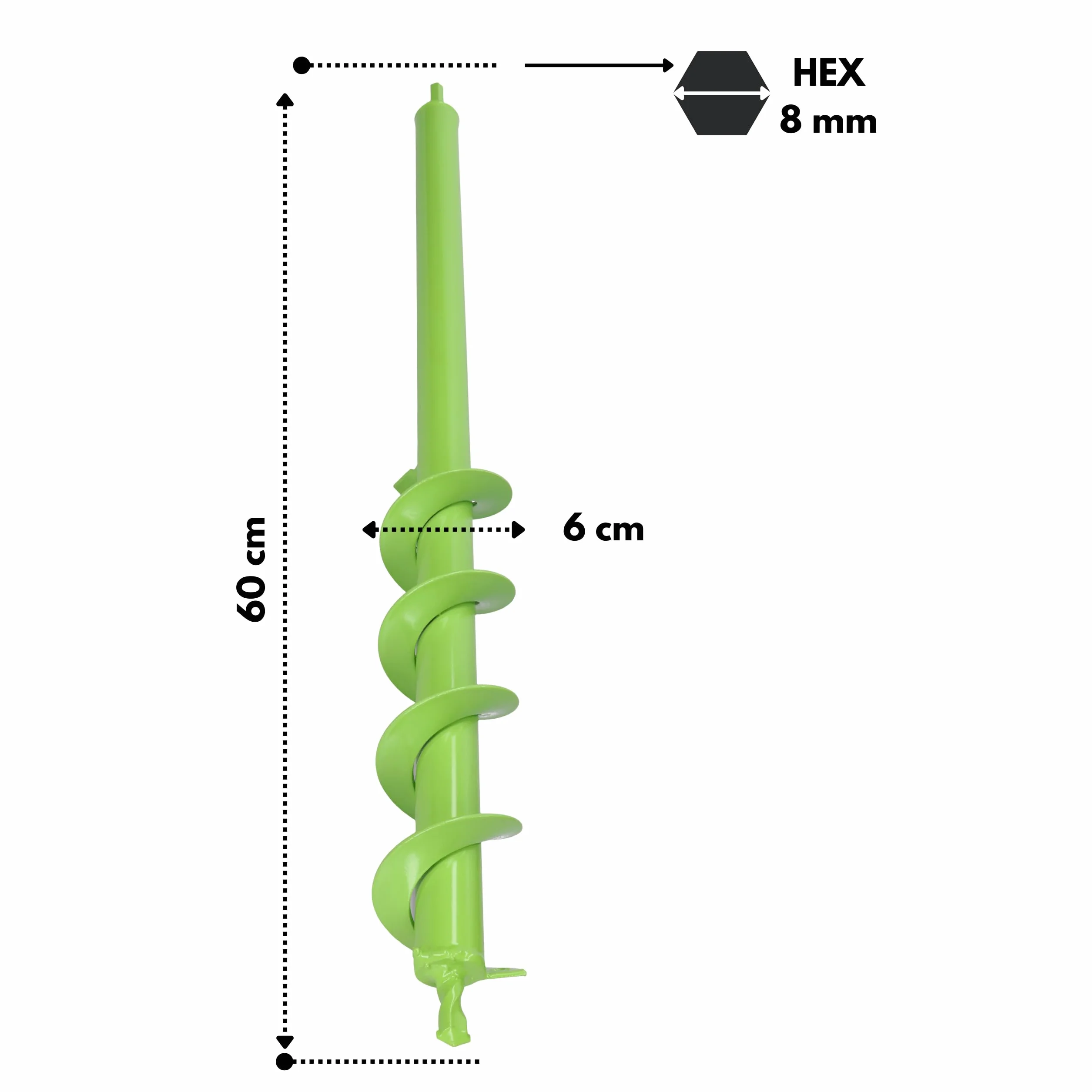 WERHE Barrena de tierra para taladro 60 mm Ø, 600 mm de largo - Barrena de jardín para atornillador inalámbrico para plantar, florecer y cavar hoyos - Herramienta de excavación para jardín