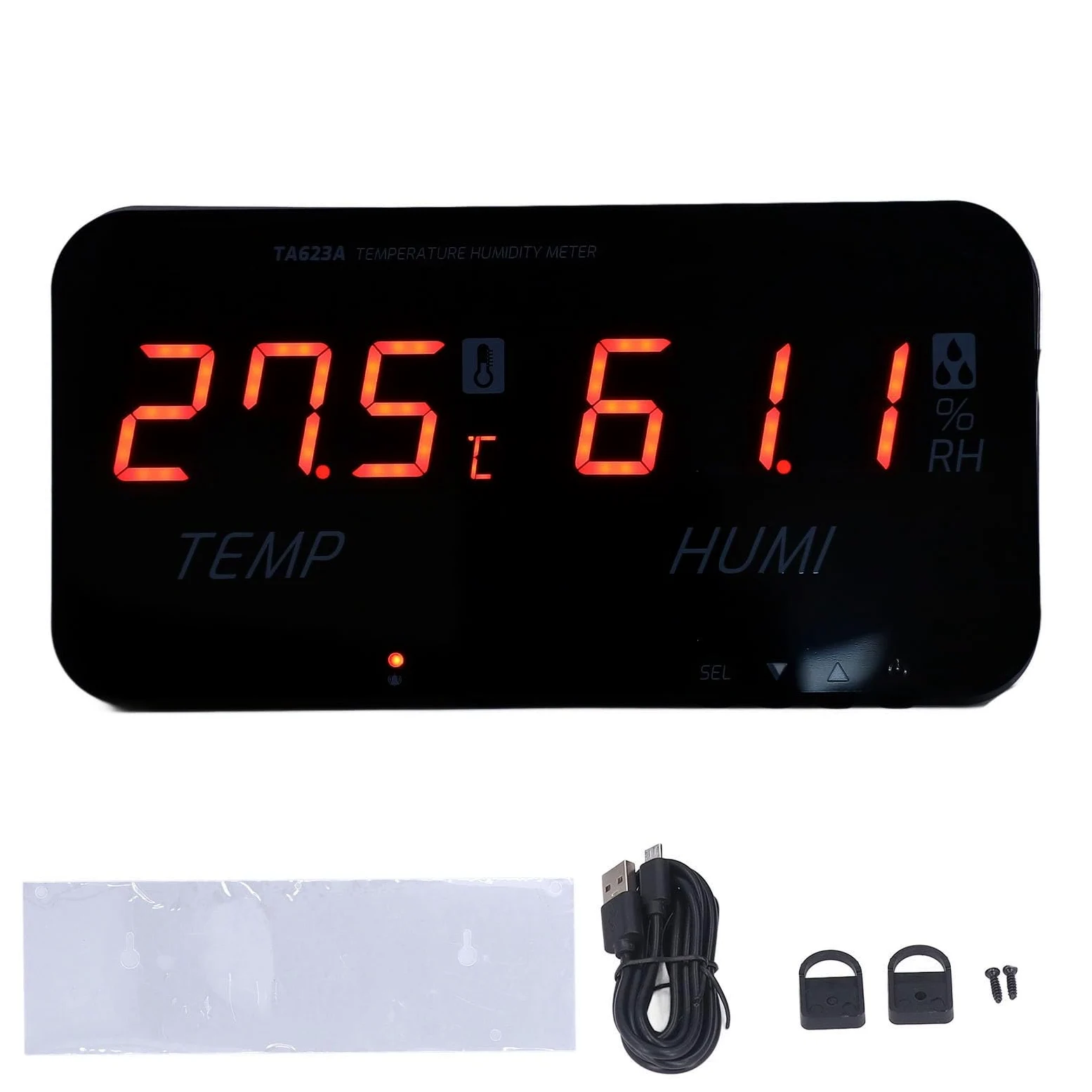 Medidor de temperatura y humedad higrómetro digital pantalla LED grande monitor de invernadero industrial sensor de alta precisión con alarma para oficina en casa ABS negro