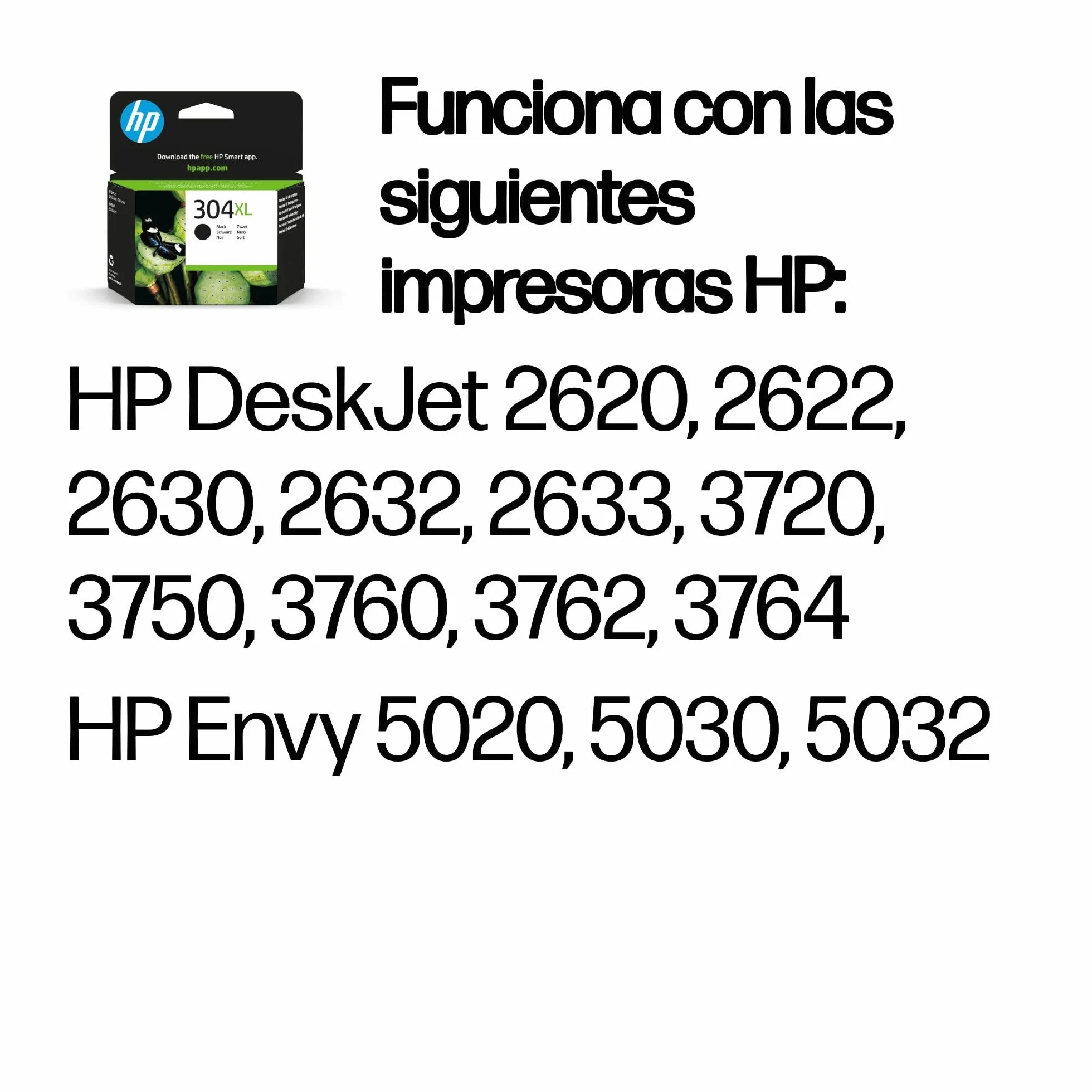 HP 304XL N9K08AE Cartucho de Tinta Original Alta Capacidad Negro para HP DeskJet 2620 2630 3720 3730 3750 3760 Envy 5010 5020 5030