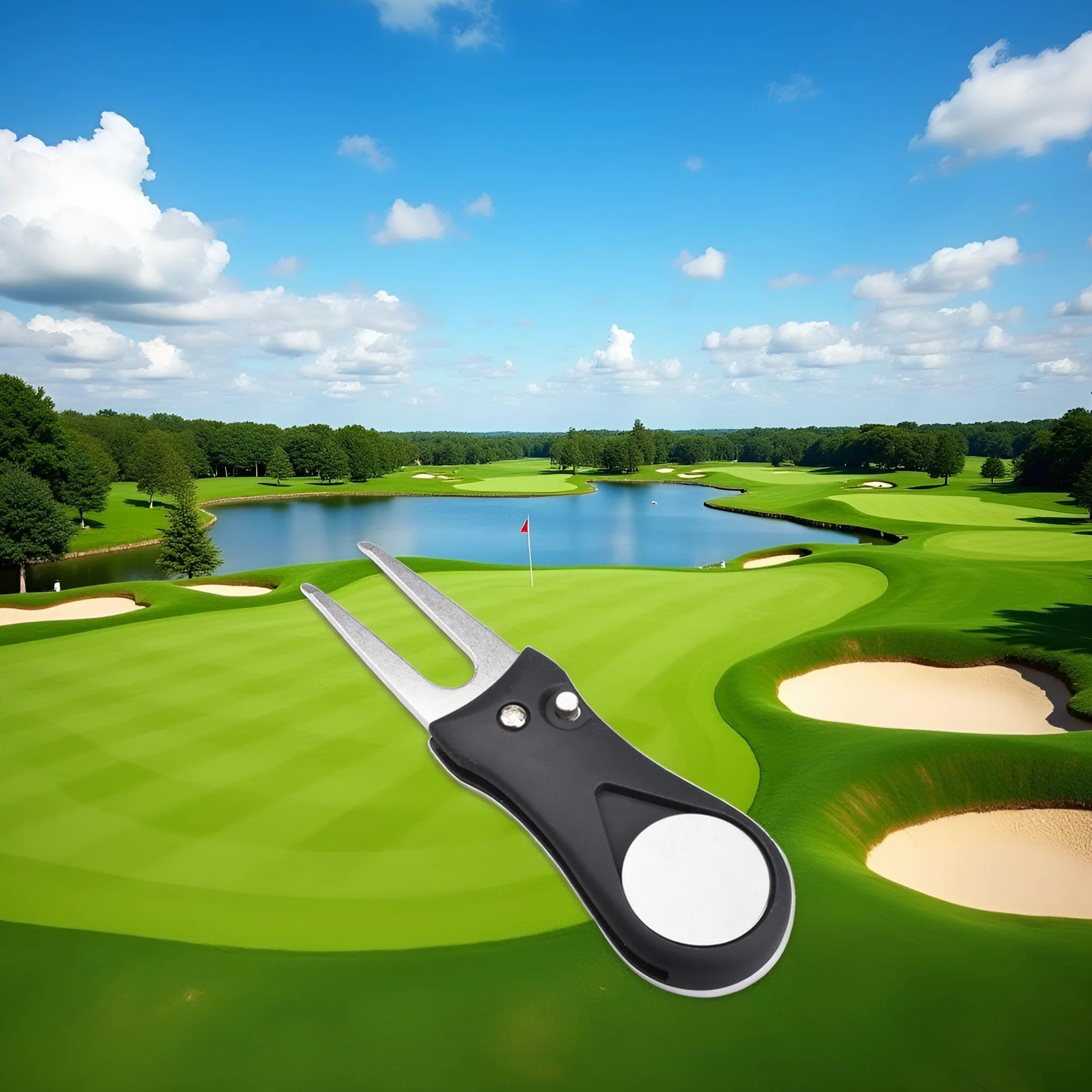 Herramienta de reparación de golf de acero inoxidable plegable con marcador de pelota desmontable