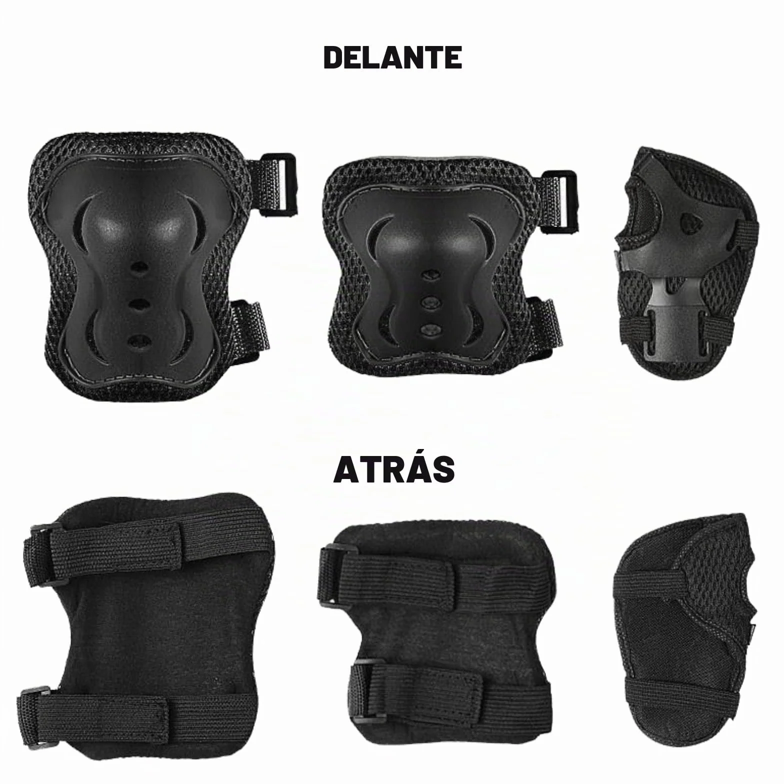 Set Protecciones Patines 6 Piezas Rodilleras Coderas Muñequeras Negro
