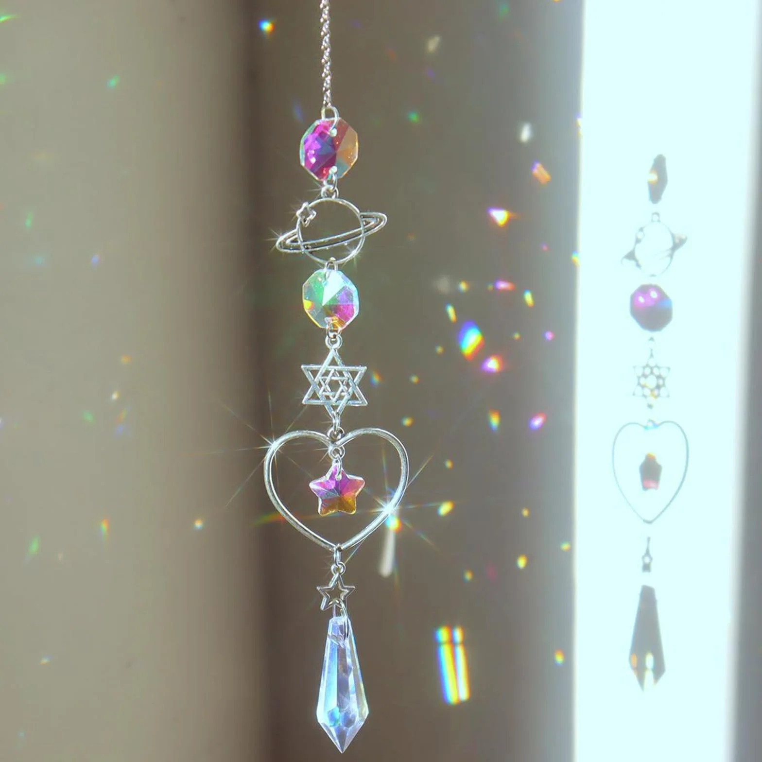 BDSHUNBF 4 Piezas Atrapasoles y Campanas Viento de Cristal Arcoíris, Colgante de Cristal, Decoración de Jardín, Sun Catcher para Colgar en Casa y Jardín