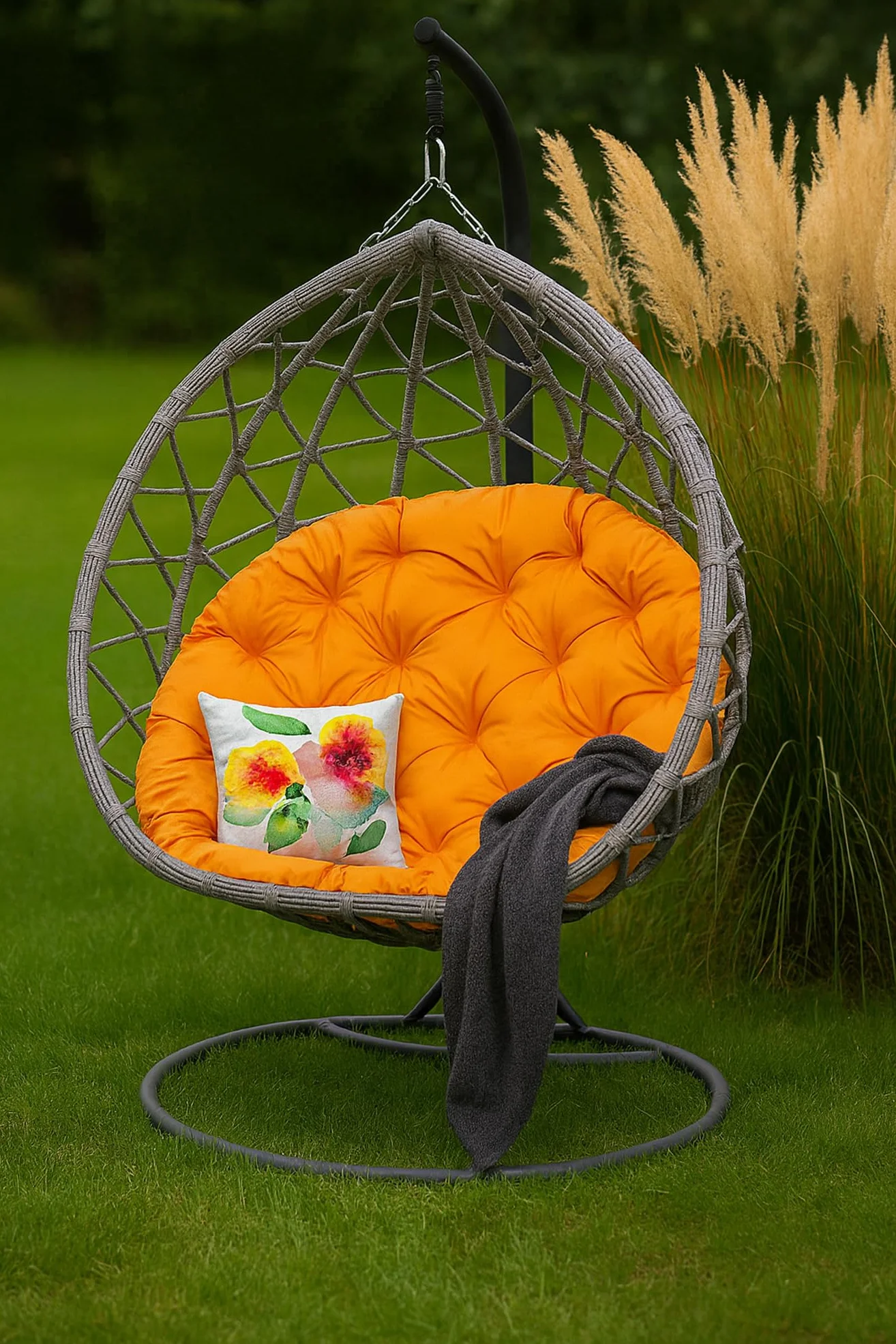 Cojín para sillón colgante, 130 x 100 cm, cojín para cesta colgante, cojín, cesta colgante, cesta de columpio, cojín de respaldo (naranja)
