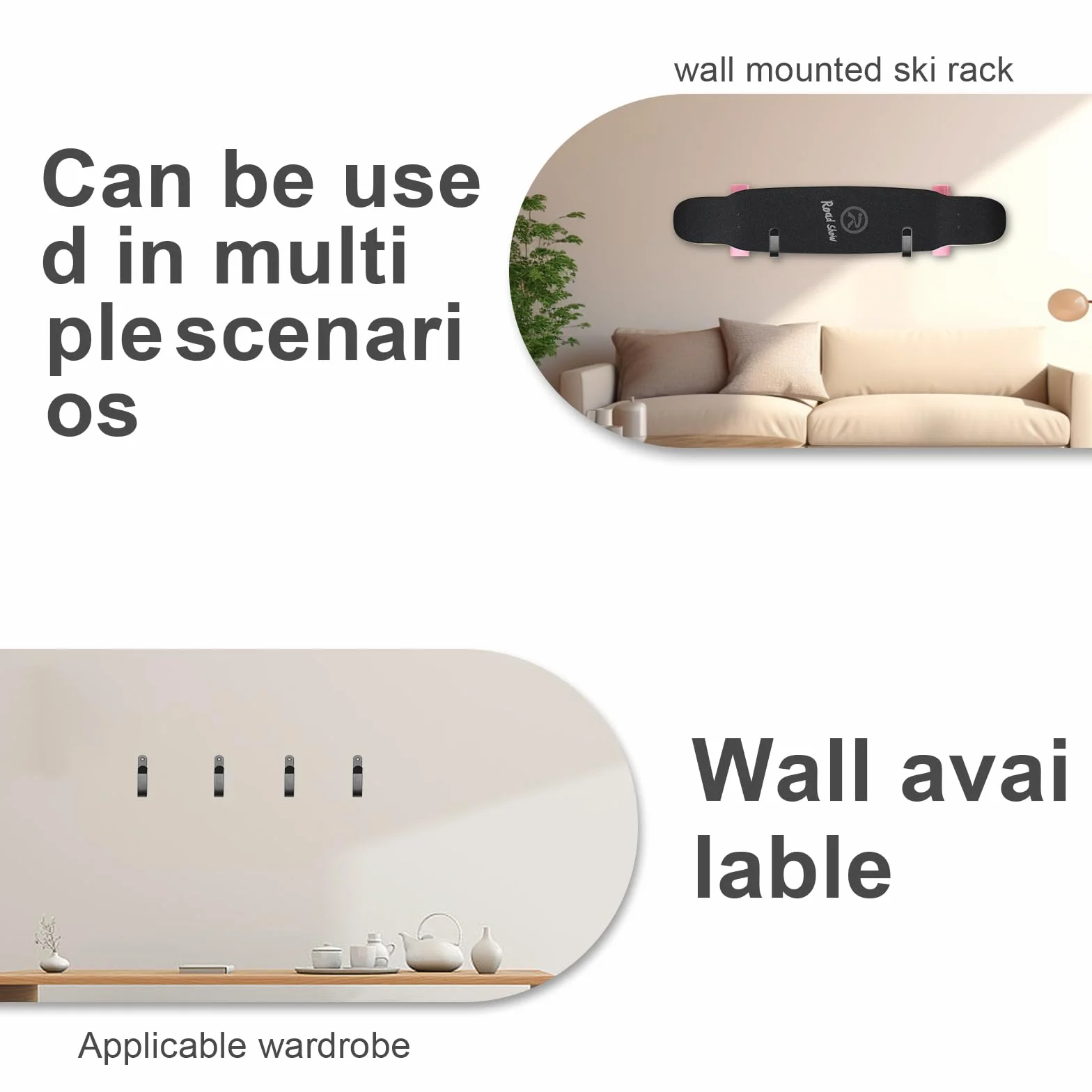Soporte de Pared para Snowboard, Estante de Exhibición para Esquís, Tablas de Snowboard, Longboards y Patinetas, 4 Piezas