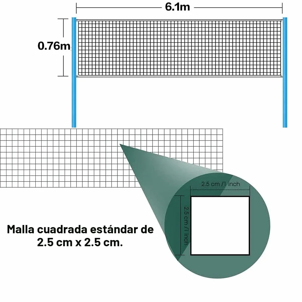 Malla de Bádminton Plegable Portátil 6.1x7.6M Verde para Playa Jardín