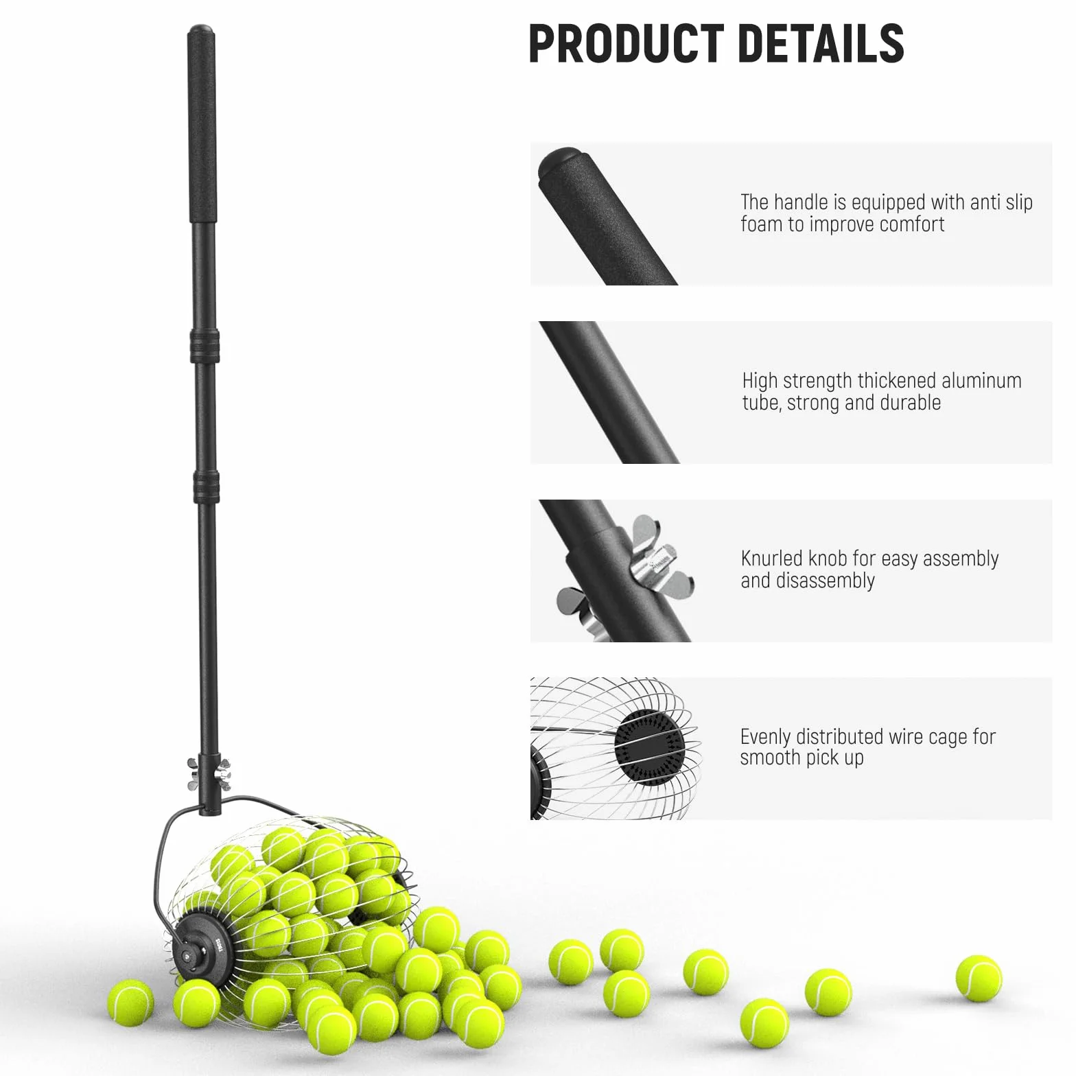 NEEWER TB01S+TB01B Pelotas Recogedor con Hopper Telescópico Recuperador con Ruedas Recolector Pickleball Bolsa Transporte Poliéster