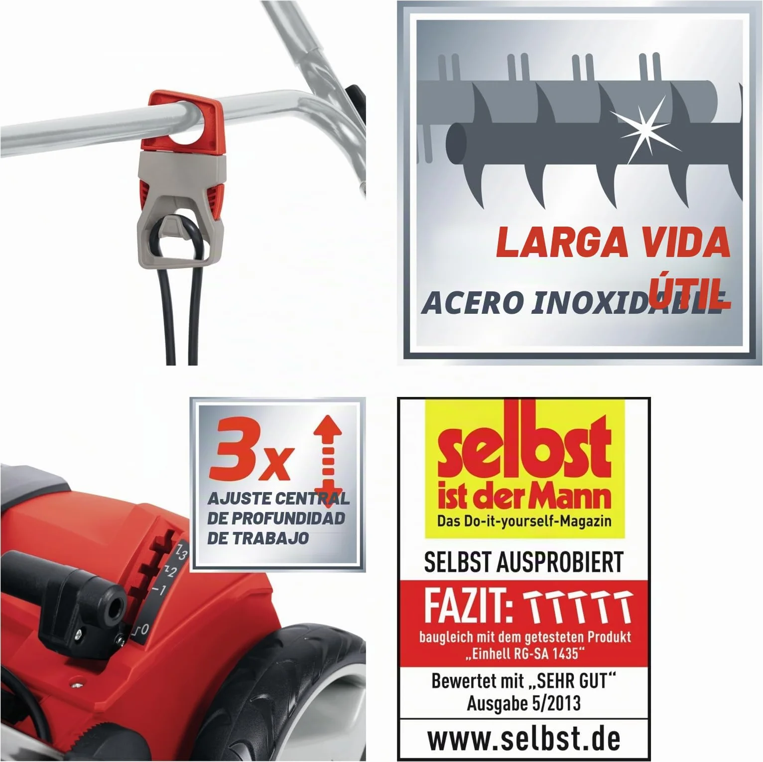 Einhell Expert GE-SA 11435 - Escarificadora eléctrica (1400 W, 230V, 3 niveles de profundidad, ancho de trabajo: 35 cm, capacidad de bolsa: 28L, con rodillo aireador) (ref. 3420561)