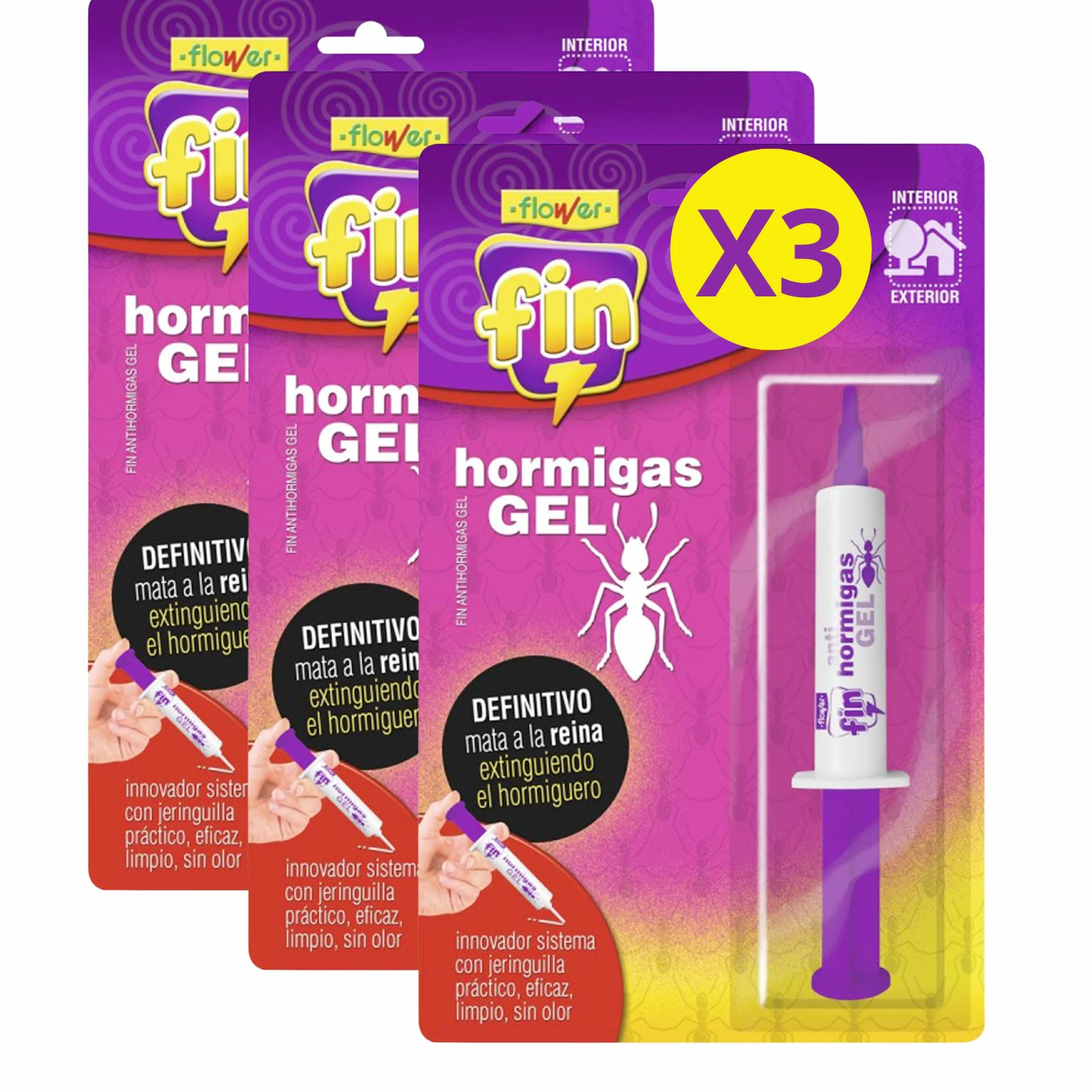 FLOWER x3 Insecticida Anti Hormigas Formato Jeringa 10 gr | Jeringuilla Antihormigas Eficaz Elimina a Toda La Colonia | Gel Atrayante y Duradero | Interior y Exterior | Aplicación Segura y Sencilla