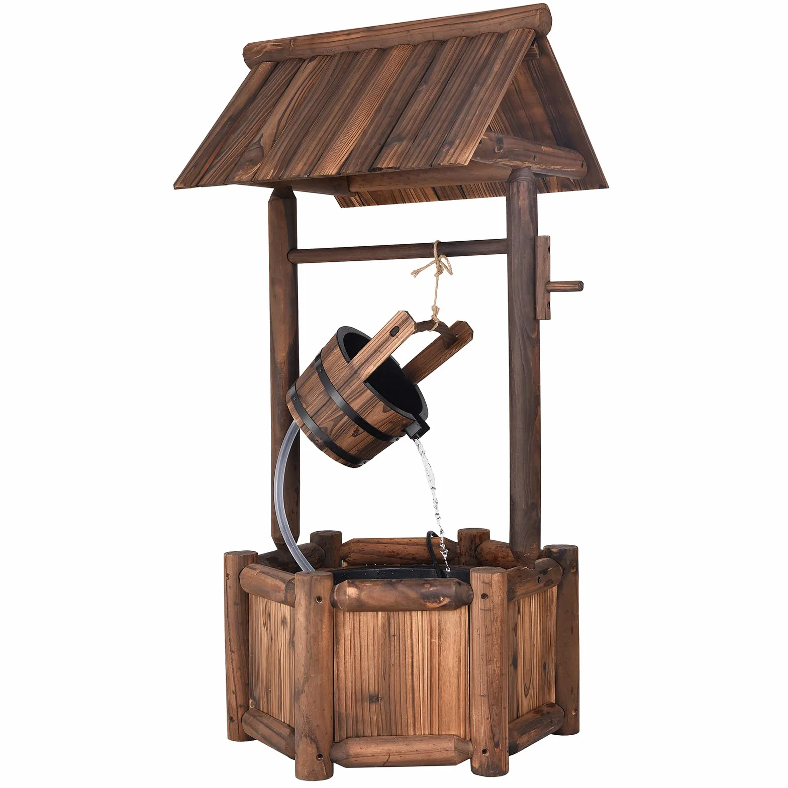 RELAX4LIFE Fuente de Jardín de Madera con Bomba Eléctrica 300L/H, Pozo Decorativa con Control del Caudal de Agua para Jardín, Balcón, Patio, 58,5×56×117cm, Marrón