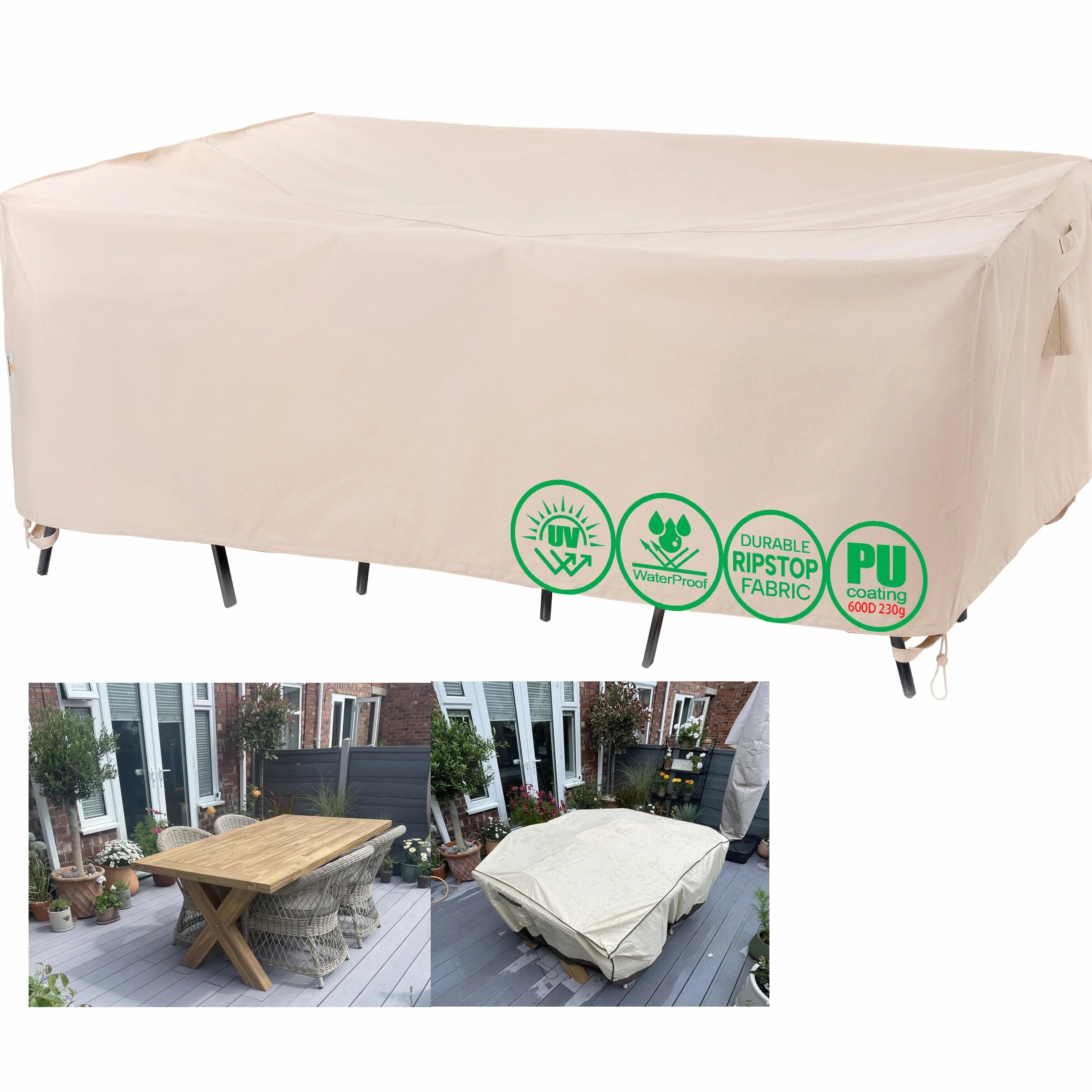 F&J Outdoors Funda para Muebles de Jardín Impermeable 320x211x70cm | Cubierta para Conjunto de Sofá, Mesa y Sillas de Exterior, Resistente a la Lluvia, Nieve y Sol