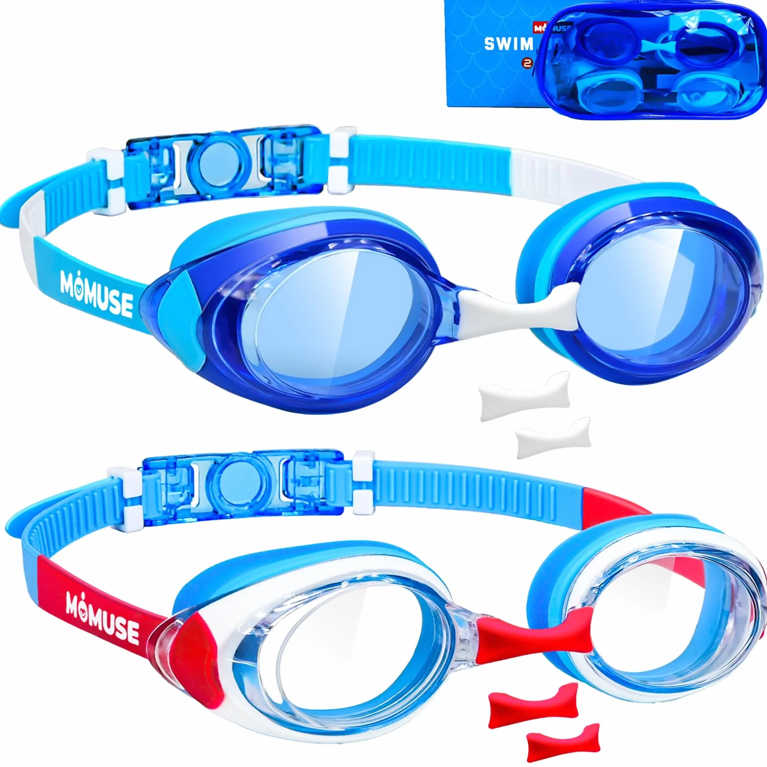 MOMUSE Gafas de natación para niños paquete 2 unidades antivaho a prueba de fugas