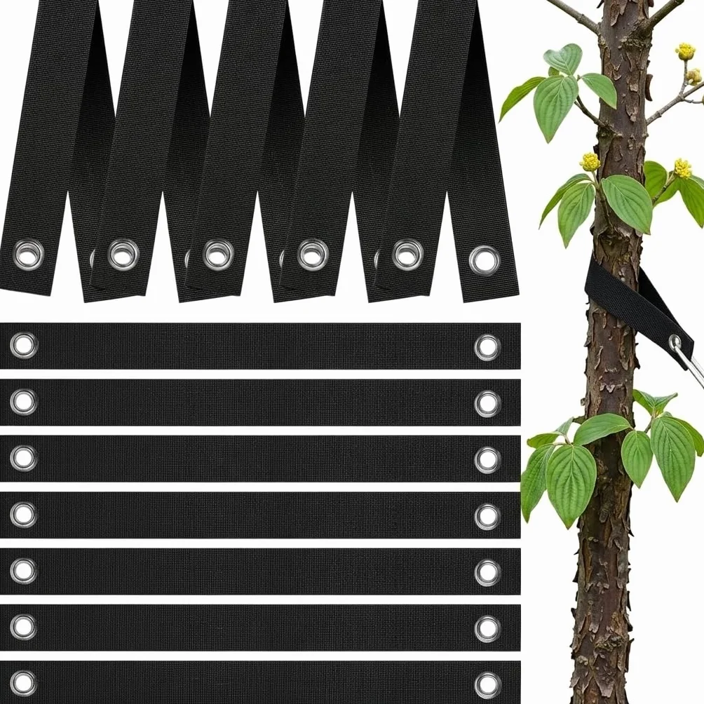 12 correas de árbol con ojales, cinta para sujetar el árbol, correas de soporte para árboles para tensar, árboles recién plantados, rectas y protección contra huracanes, cinta para atar árboles
