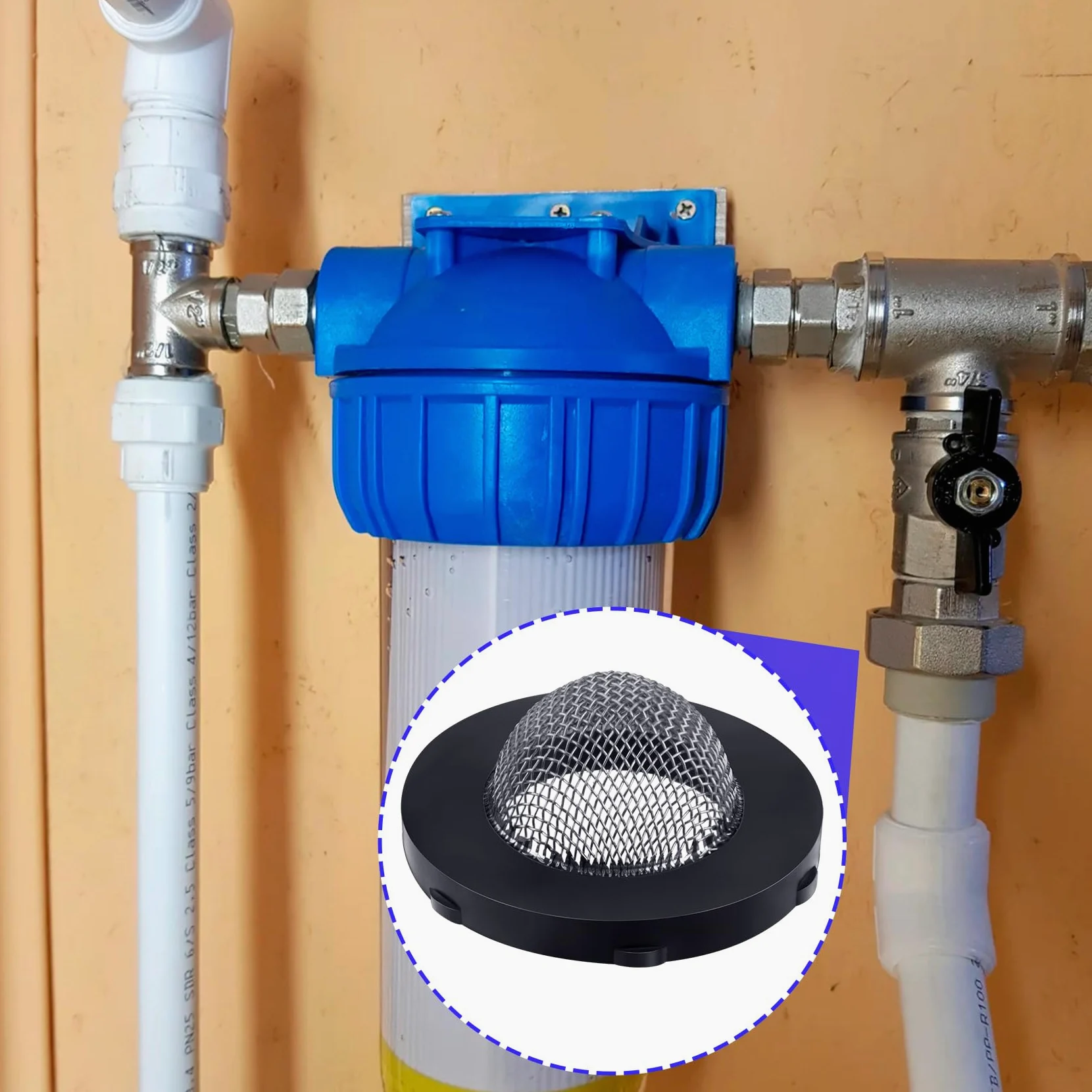 30 arandelas de filtro de manguera, acoplamiento de manguera de entrada de acero inoxidable con colador, accesorios para conector de manguera de jardín de 3/4 pulgadas y lavadora de 5/8 pulgadas