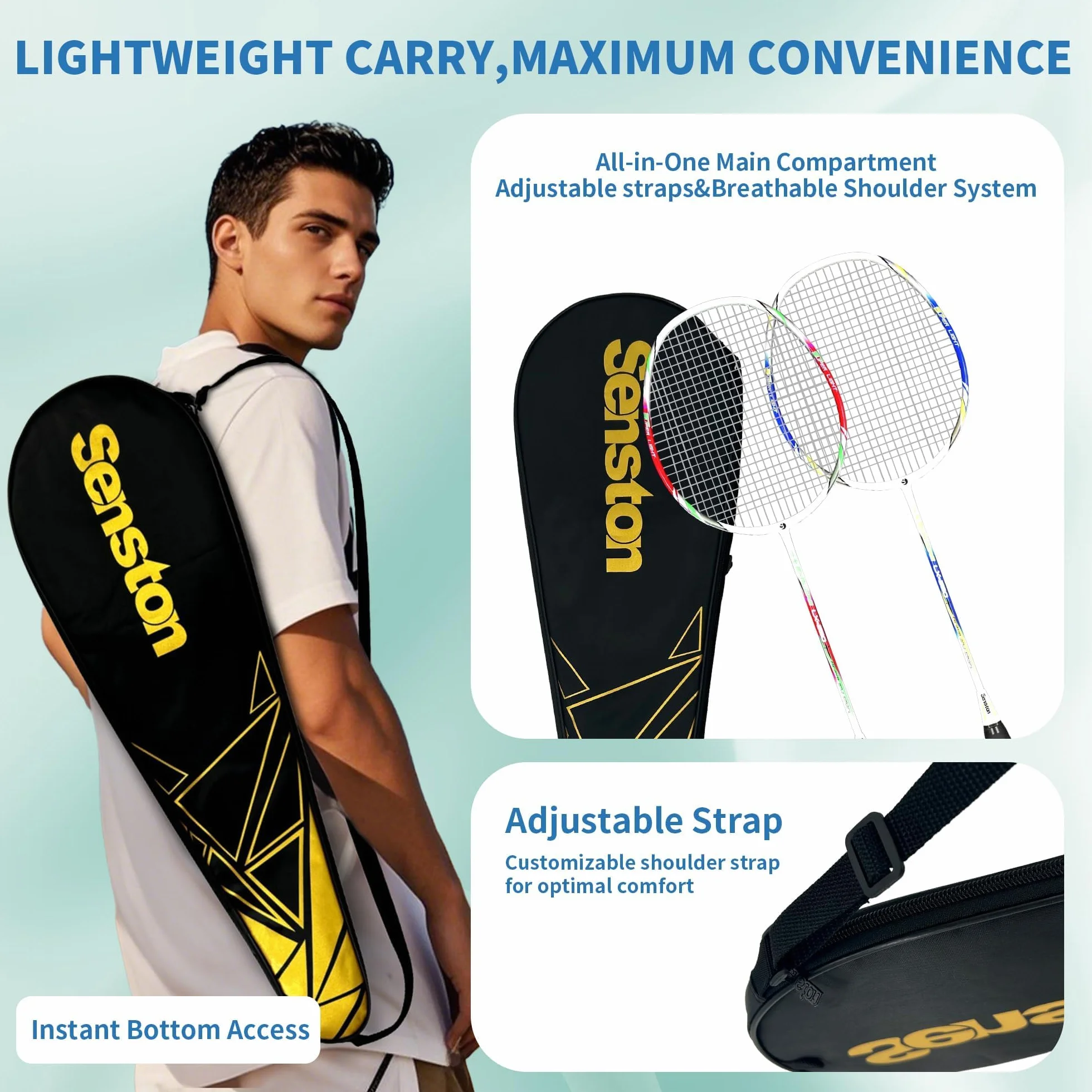 Senston Raquetas de Bádminton Adulto Unisex - Incluye Bolsa, 2 Raquetas, 2 Volantes, 2 Sobregrip