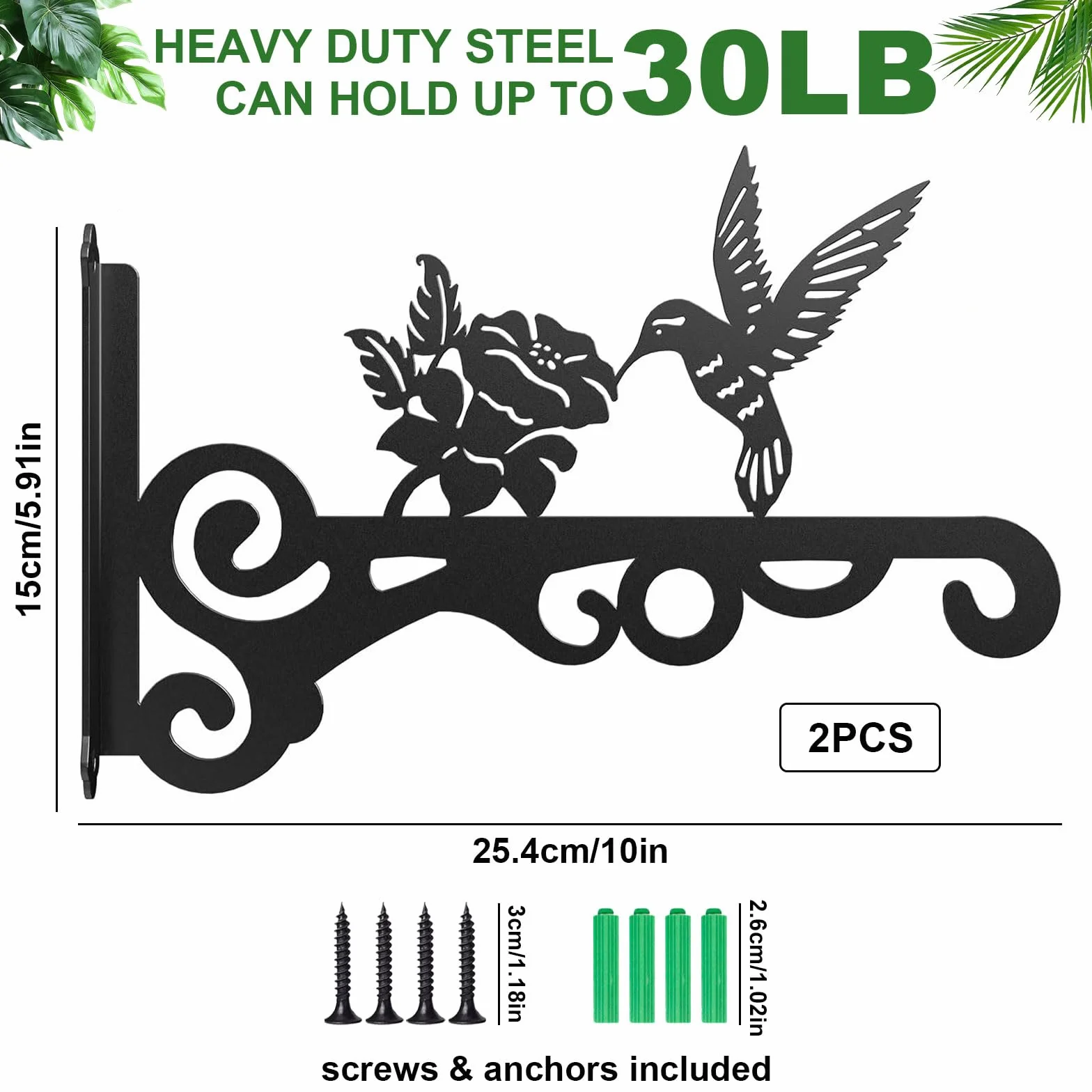 2 Piezas Ganchos de Pared para Macetas Colgantes, 25 cm Soporte para Plantas, Gancho para Macetas con Tornillos, Soporte para Macetas Colgantes Exterior para Colgar Plantas Linterna Cesta