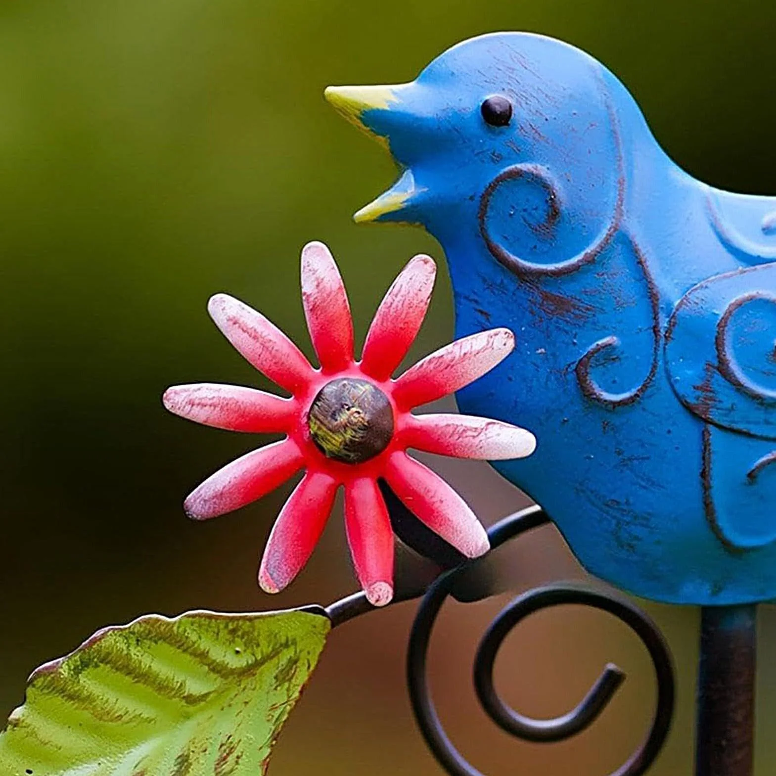 Estaca de metal para jardín, forma de pájaro, letrero artístico de metal para patio, césped, flores, maceta, balcón, interior, exterior, granja, primavera, naturaleza