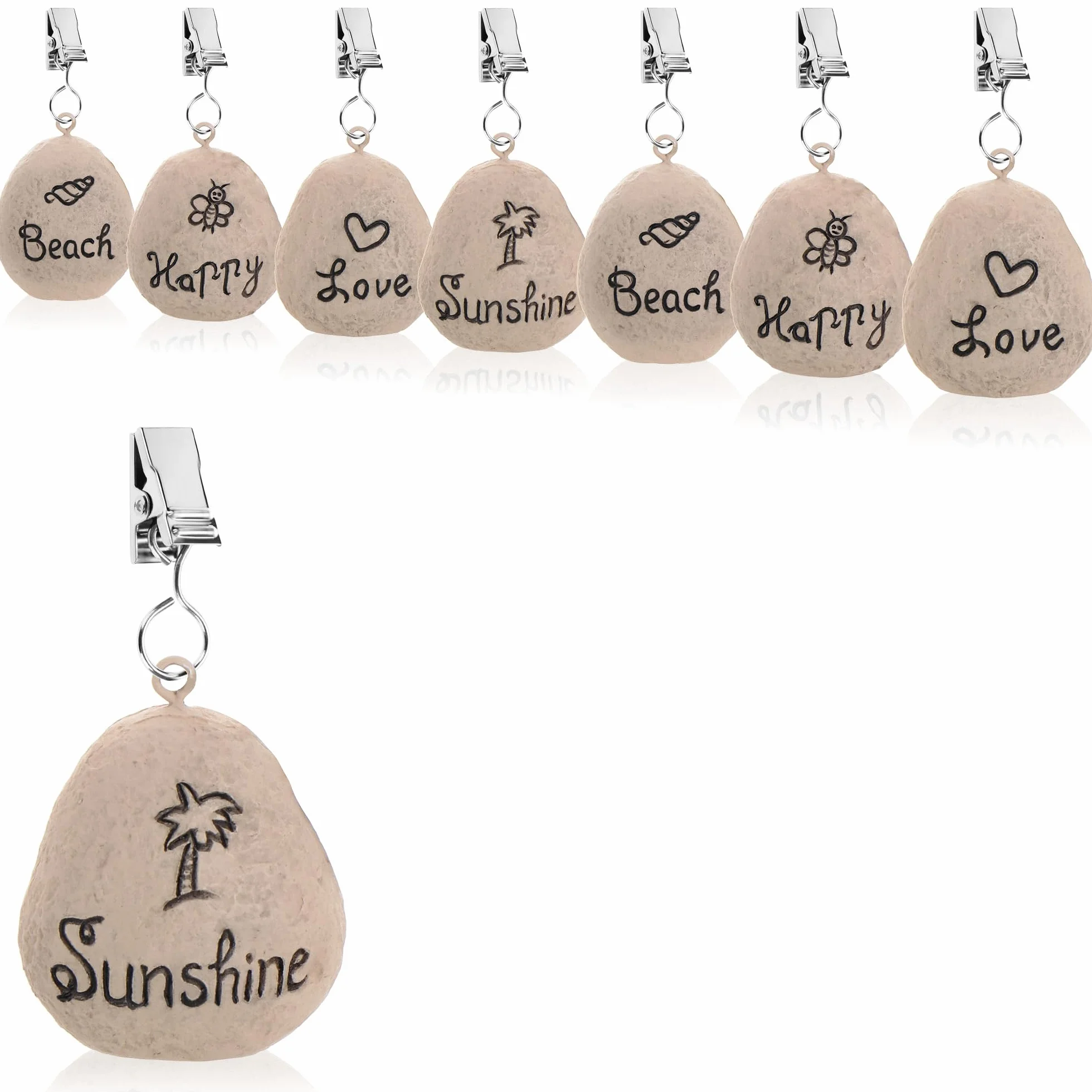 Com-four® Pesos para Mantel 8X - Resistentes a la Intemperie con Clip - Aspecto de Piedra y Diseño de Playa - Aprox. 30g (Grau - Steine)