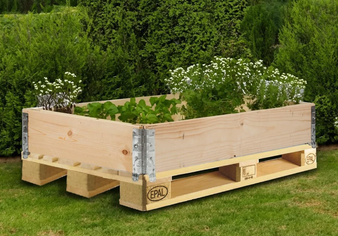 Bancal alto Gardivo 120 x 80 x 20 cm – 3 piezas de madera – Marco de palé de madera, cercado de jardín, apilable, enchufable