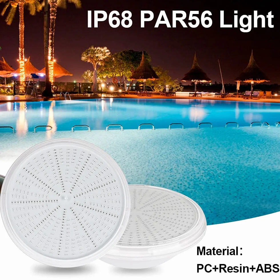Pool Par56, iluminación de piscina RGB de 54 W con control remoto, foco subacuático, luz de piscina LED de 12 V CA/CC, resina lámpara de piscina plana para PC, impermeable IP68