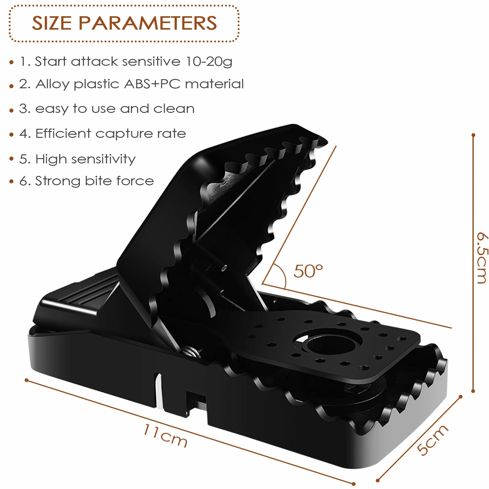 Fousenuk Trampa Profesional para Ratas y Ratones Grandes, 6 Piezas Reutilizable, Robusta, Trampa Potente y Eficaz - Lavable para Interiores y Exteriores