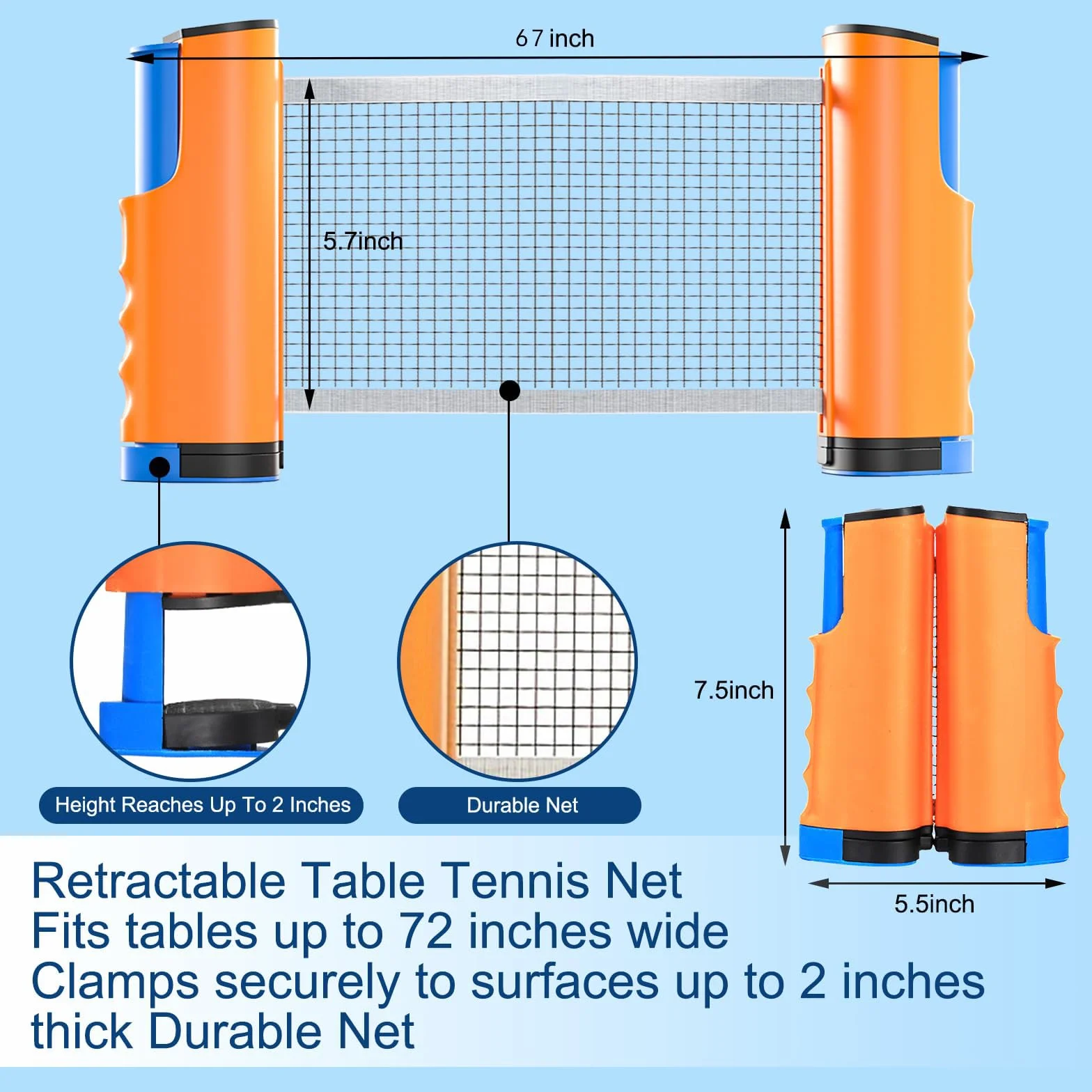 Red de Tenis de Mesa Telescópica Ajustable hasta 170 cm, Portátil Retráctil para Ping Pong