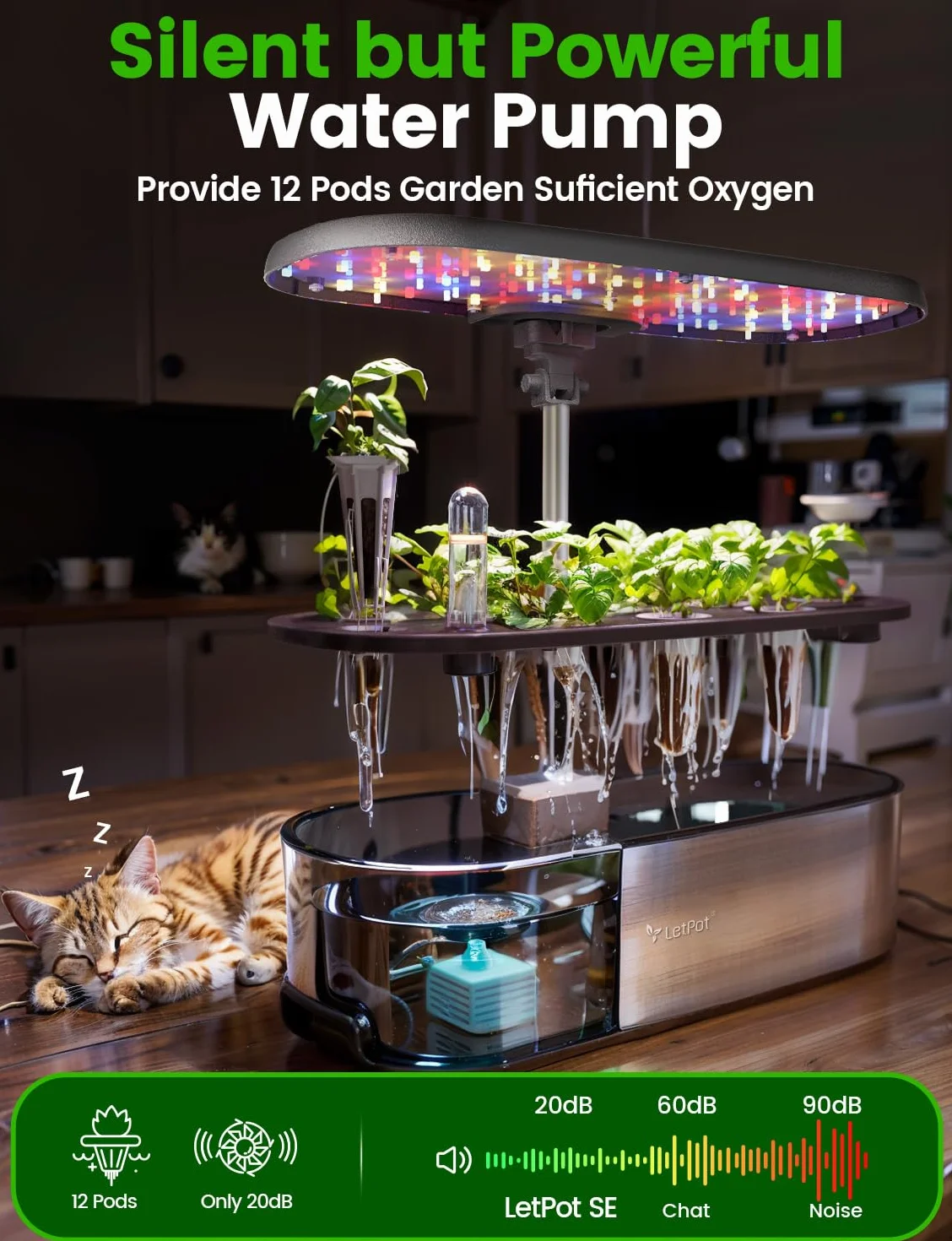 LETPOT LPH-SE WiFi Sistema de Cultivo Hidropónico, Kit de Jardín de Hierbas Inteligente de 12 Cápsulas para Interiores, Jardín Interior con Luz de Crecimiento LED de 24W, Tanque de Agua de 5,5L