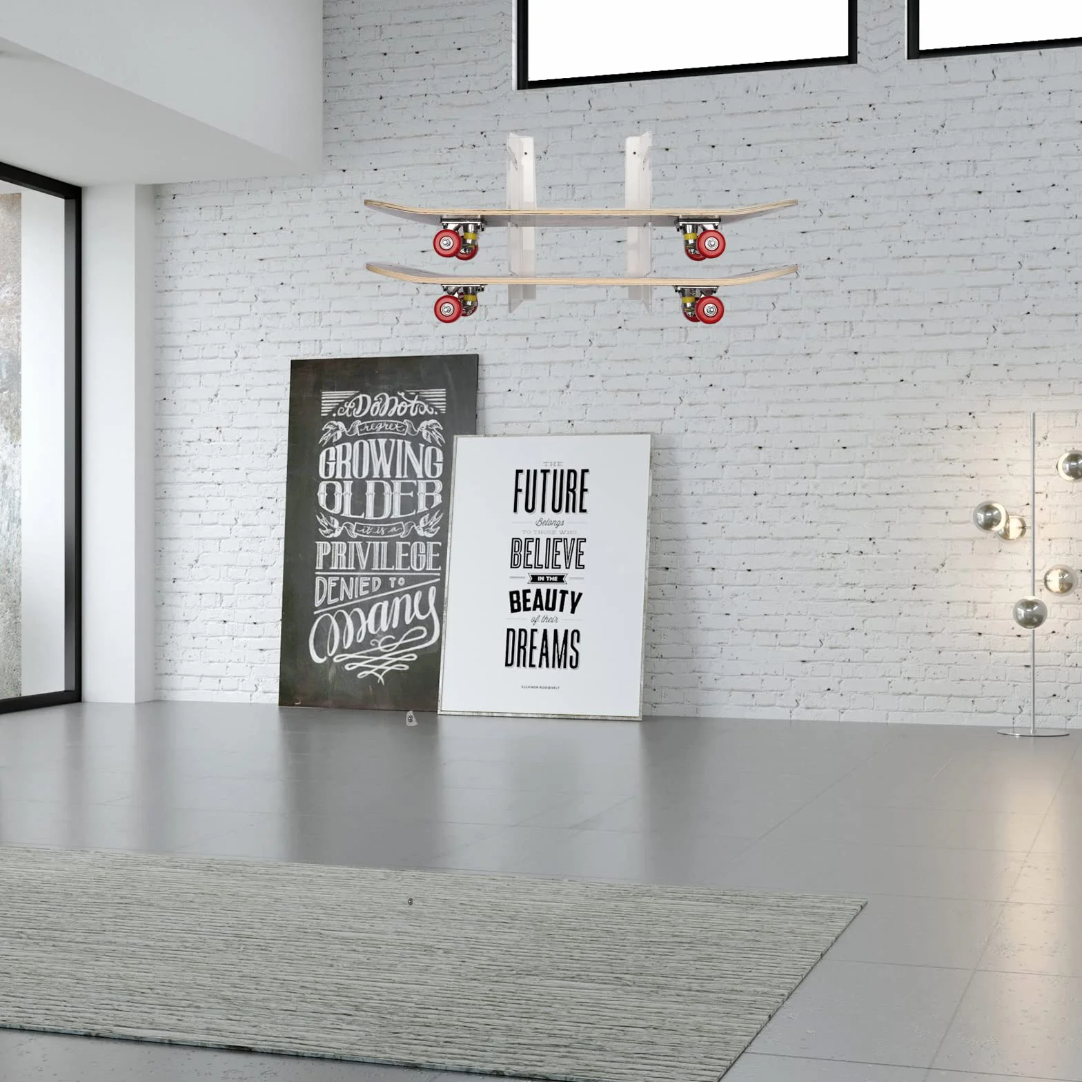 Estantería para monopatín montado en la pared, soporte de 3 capas transparentes