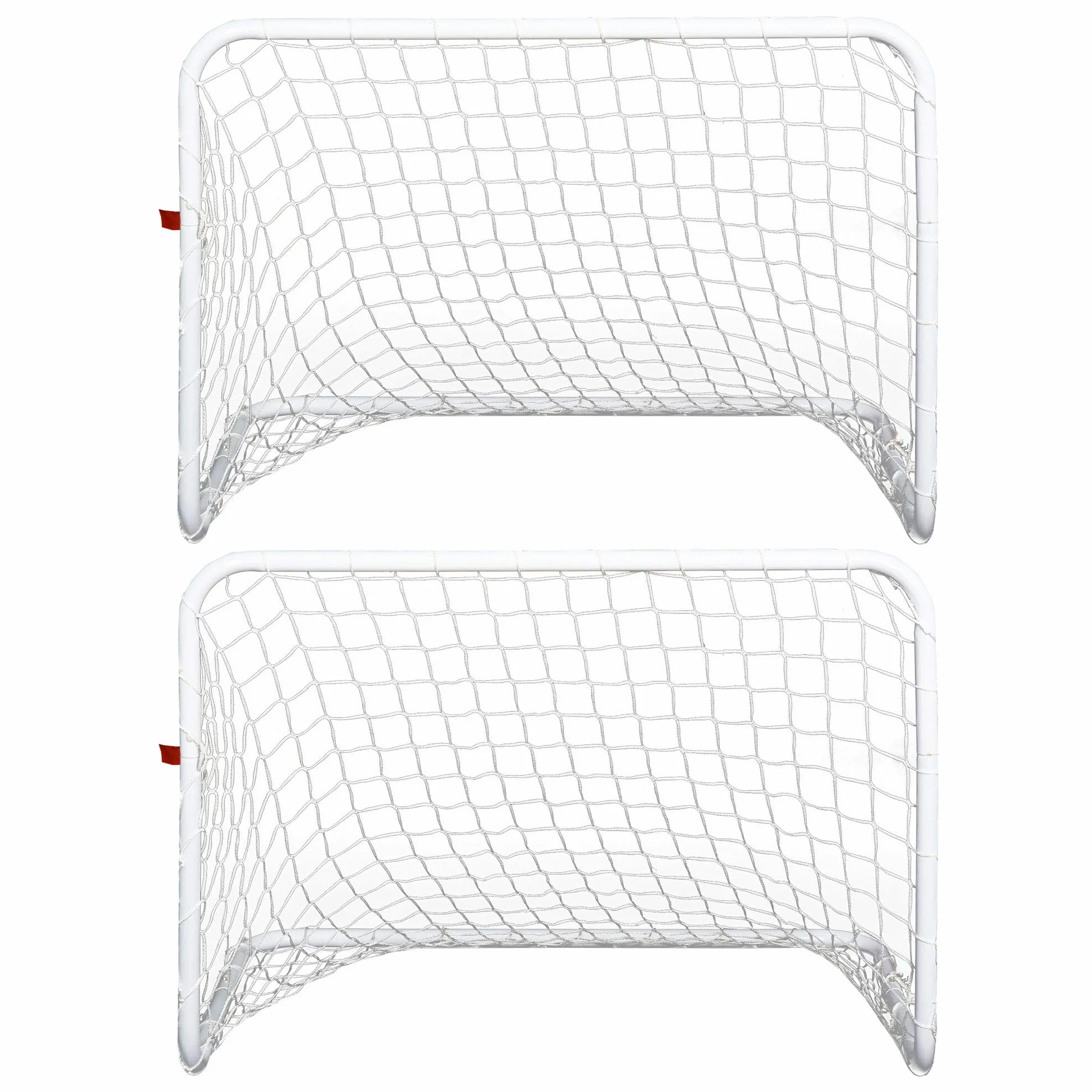 HOMCOM Set de 2 Porterías de Fútbol con Red y Balón, Acero y Poliéster, 78x46x56 cm, Blanco