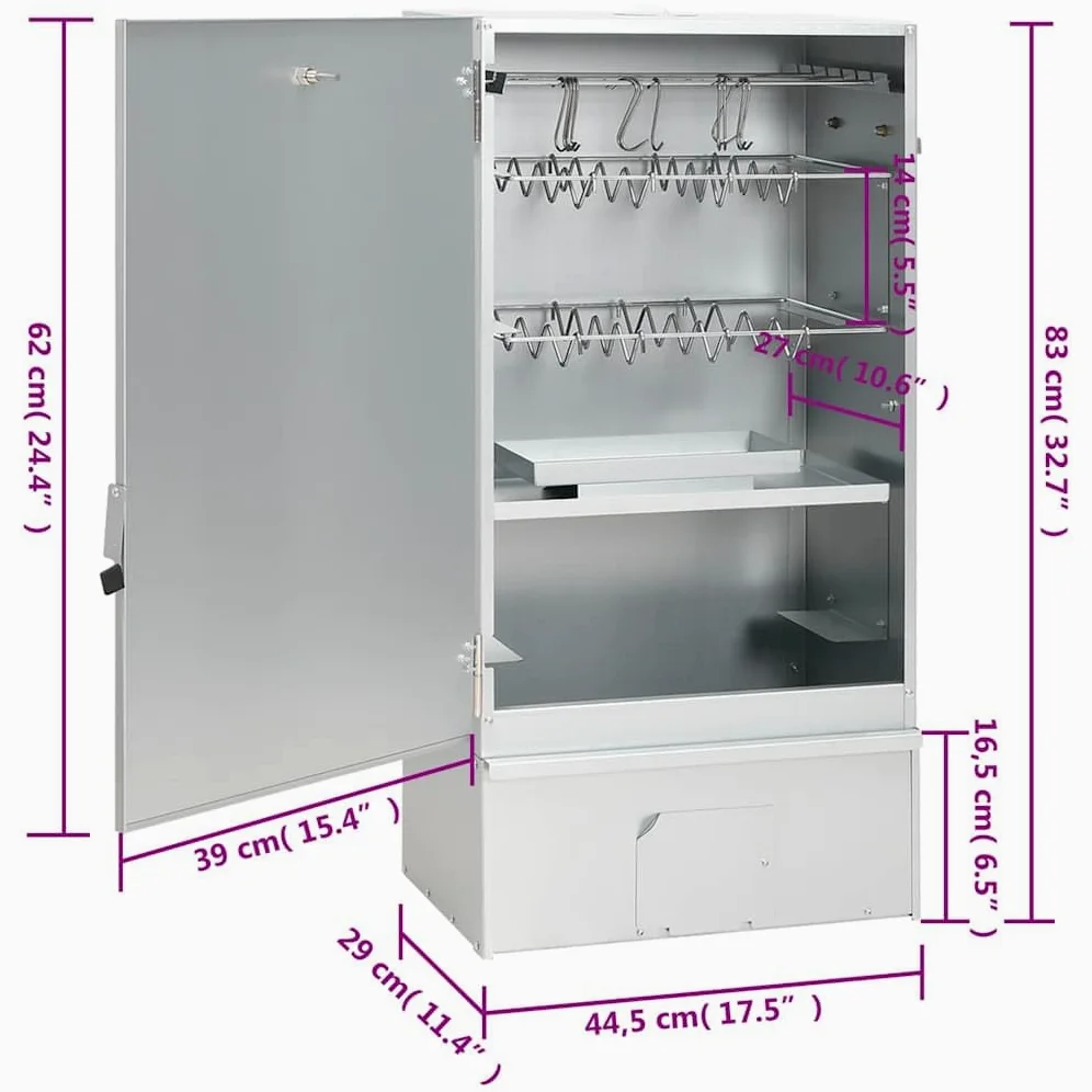 vidaXL Horno ahumador astillas Madera Acero galvanizado 44,5x29x83 cm, ahumador, Barbacoa de jardín, ahumador de jardín, Parrilla ahumador