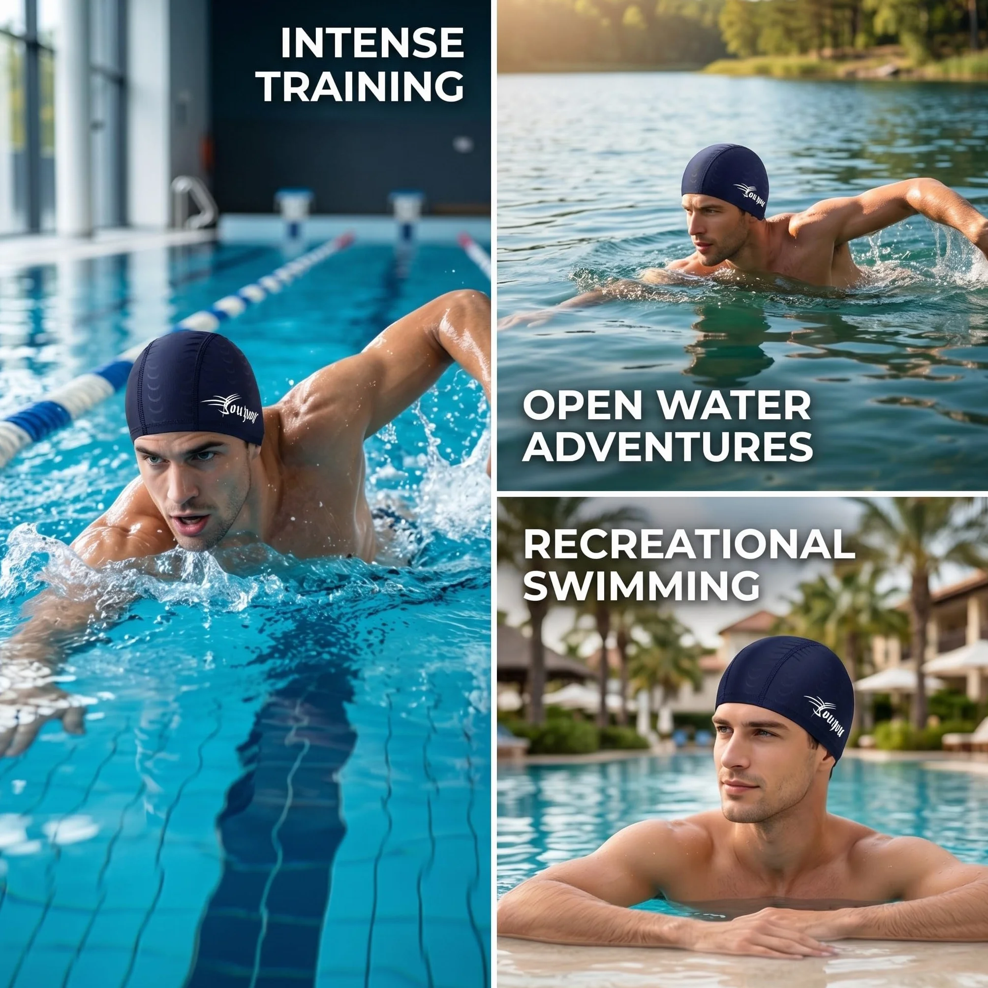 Gorro de piscina hombre tela impermeable - Swimming cap para cabeza grande adulto dos unidades