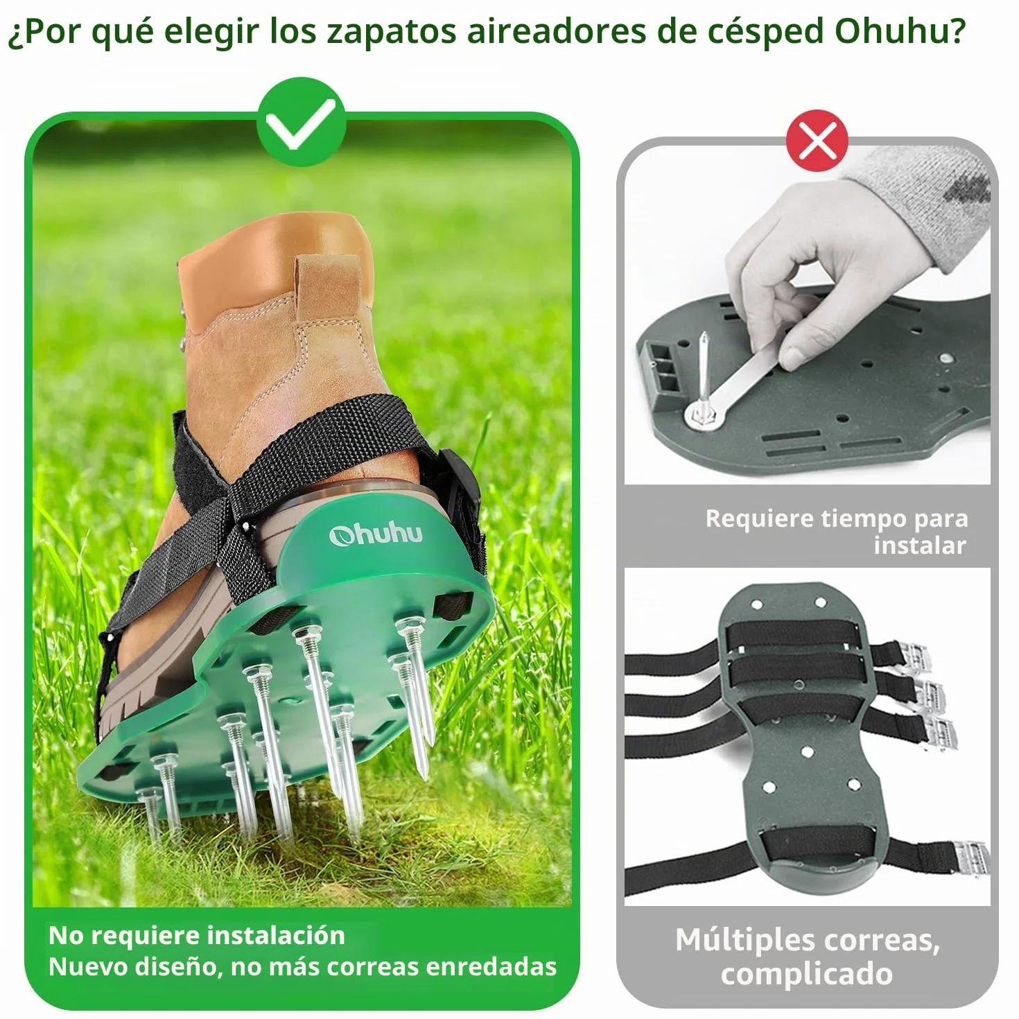 Ohuhu Zapatos Aerador de Cesped Sin Instalación, Zapatos Jardín de Césped con Pala de Acero Inoxidable Sandalias Zapatos con Puntas, Talla Universal para Todos Los Zapatos
