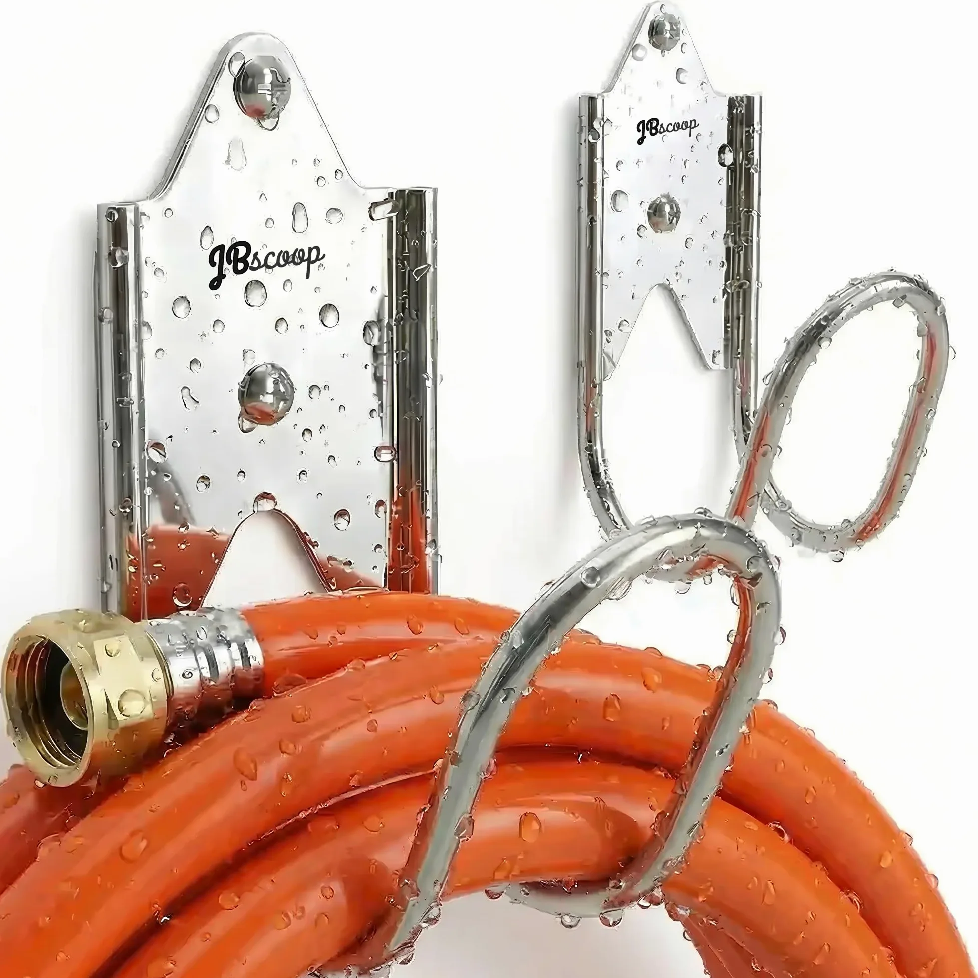 JBscoop Colgador de manguera de jardín de acero inoxidable (juego de 2), para soporte de manguera de jardín, soporte de pared sin óxido, soporte de manguera de montaje en pared resistente