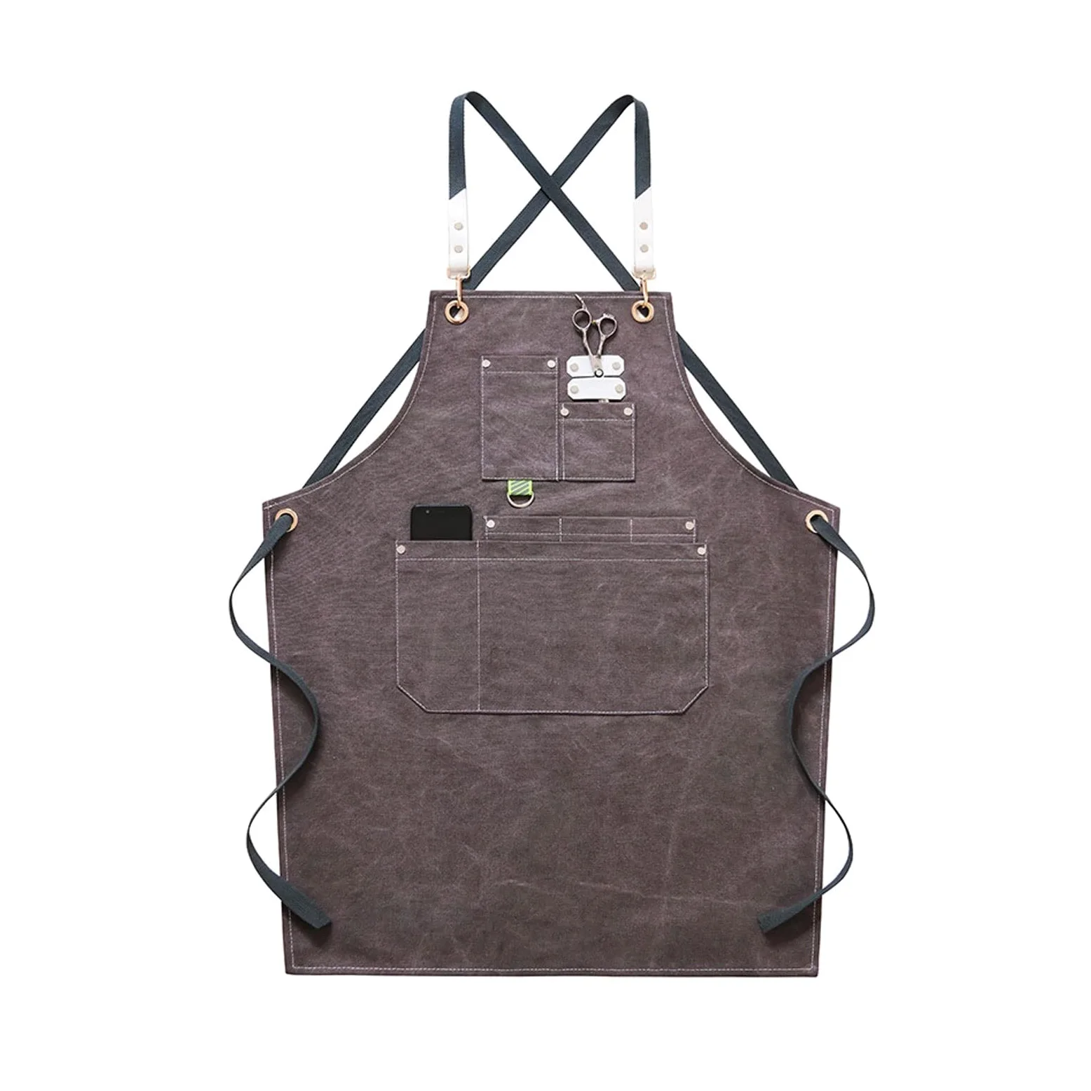 Delantal de Mezclilla para Trabajo, Ropa de Trabajo para Hombres y Mujeres, peluquería, Tienda de té, floricultura, Restaurante, Cocina y repostería (Gris)