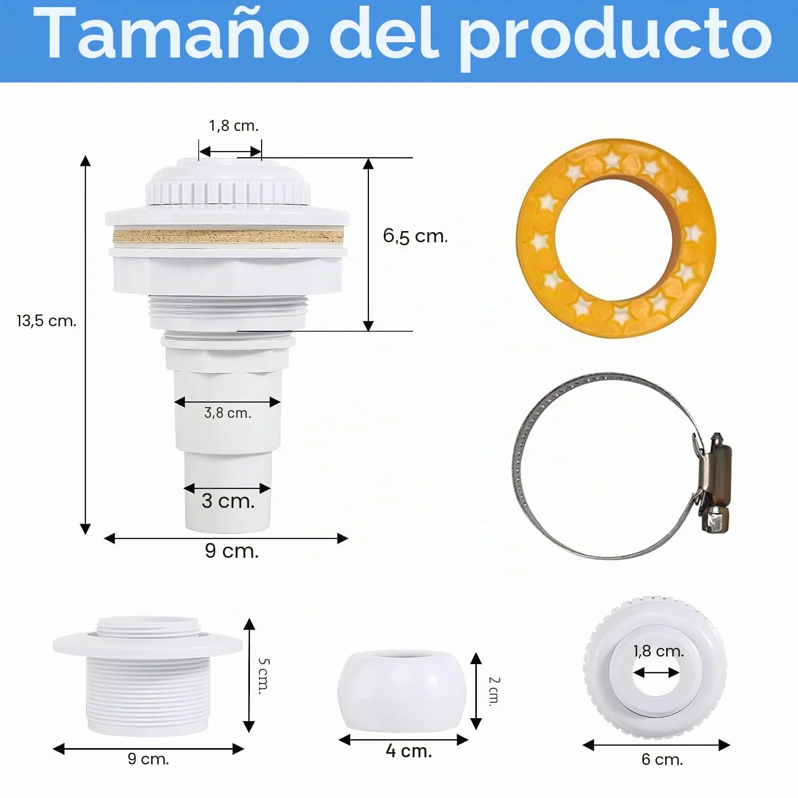 Boquilla de Entrada y Retorno para Piscinas Desmontables de Pared de Acero