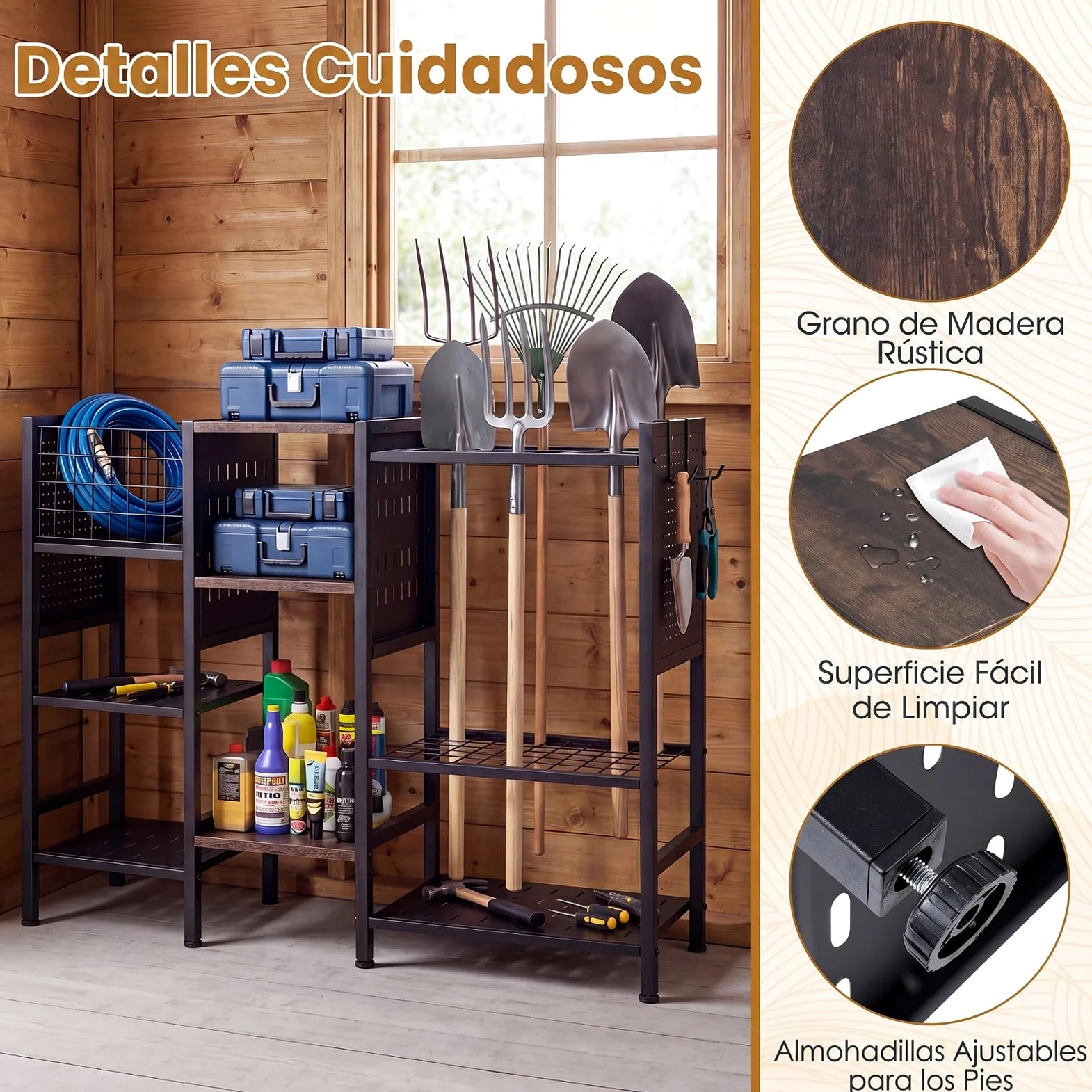 COSTWAY Organizador Herramientas de Jardín, 66 Ranuras, 100 x 29 x 80 cm | Estantería de Metal, Paneles Perforados, Ganchos, Soporte para Herramientas para Garaje, Taller, Escobas de Mango Largo