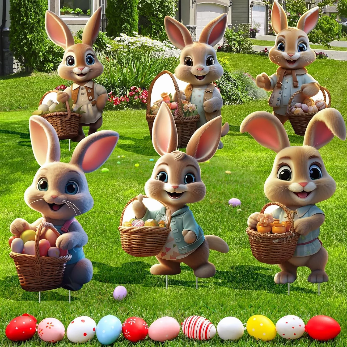 Señal decorativa de conejos de Pascua para jardín, carteles publicitarios 2D de Pascua, estacas para huevos de Pascua, letrero de granja para decoración de jardín, gran decoración de Pascua al aire