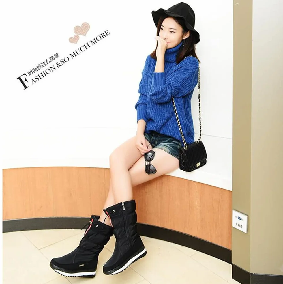 Botas de Nieve Impermeables Aisladas para Mujer con Cremallera