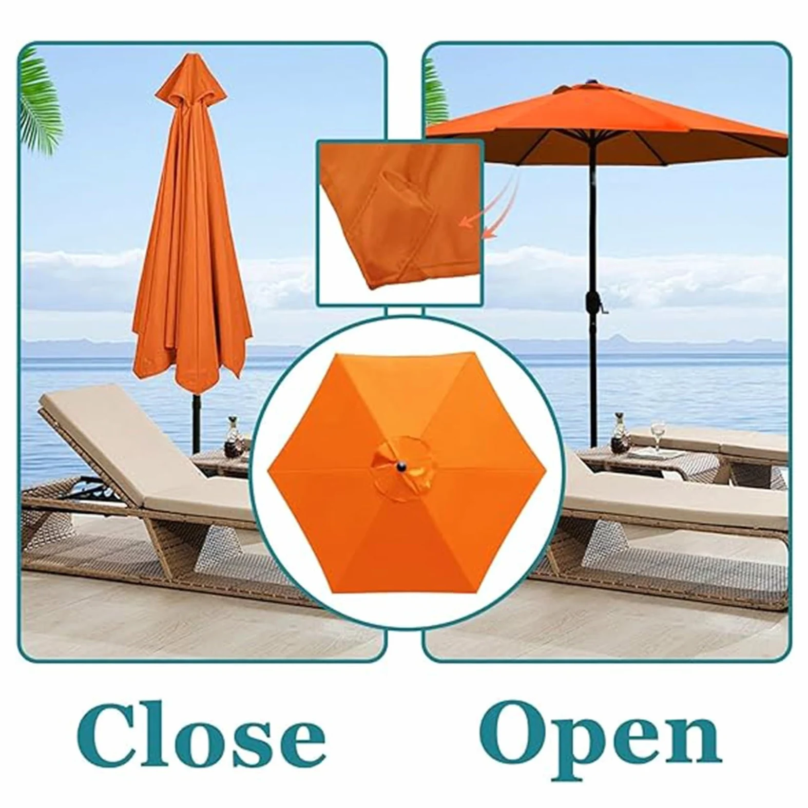 Waterpof - Toldo de repuesto resistente con protección UV para mesa de jardín y patio, pantalla para muebles de exterior, se adapta a 6/8 varillas