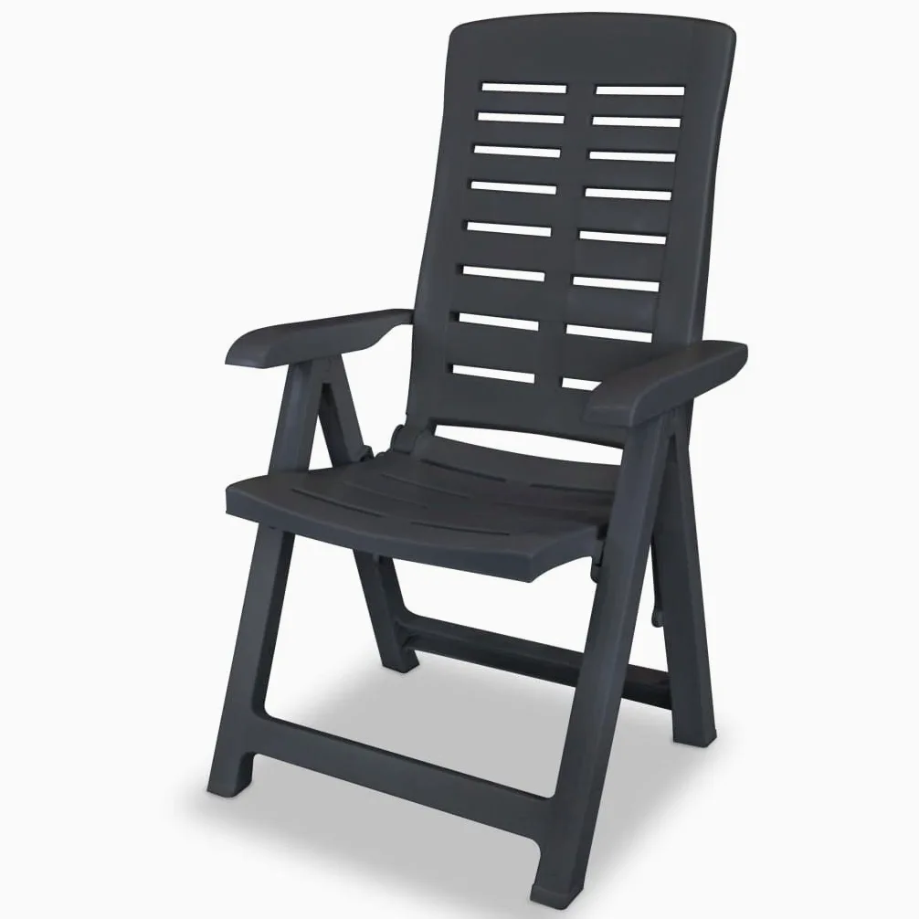 Set Mesa Y Sillas Jardin 3 Piezas Plastico Gris Antracita | Respaldo Reclinable 4 Posiciones, Plegable Ligero, Agujero Para Sombrilla, Max 110 Kg Por Asiento