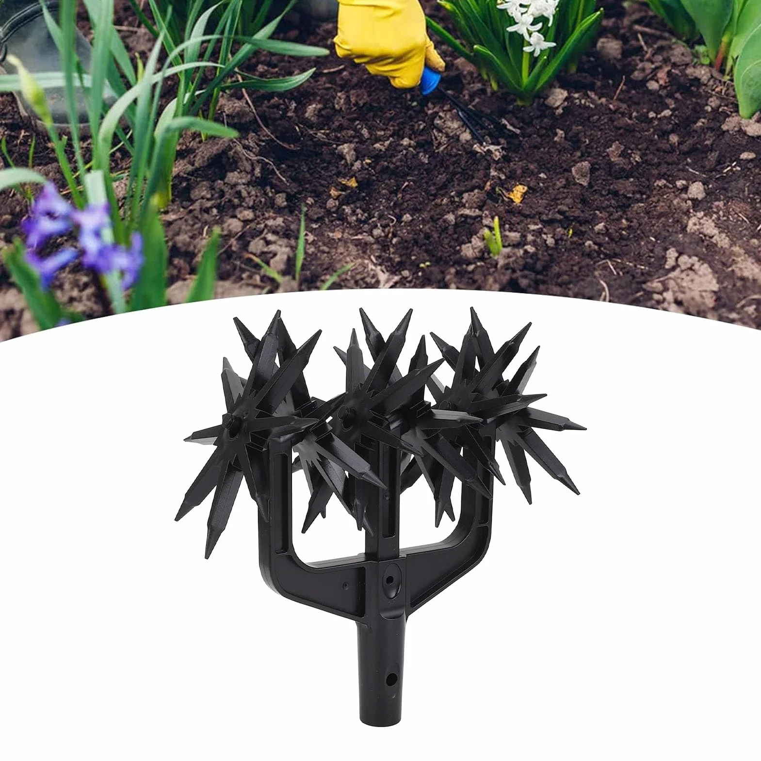 Cultivador Rotativo de Jardín, Cimor de Mano Ajustable con Ruedas de Plástico Desmontables y Largas Picos, Herramienta de Cultivador del Suelo para la Aireación