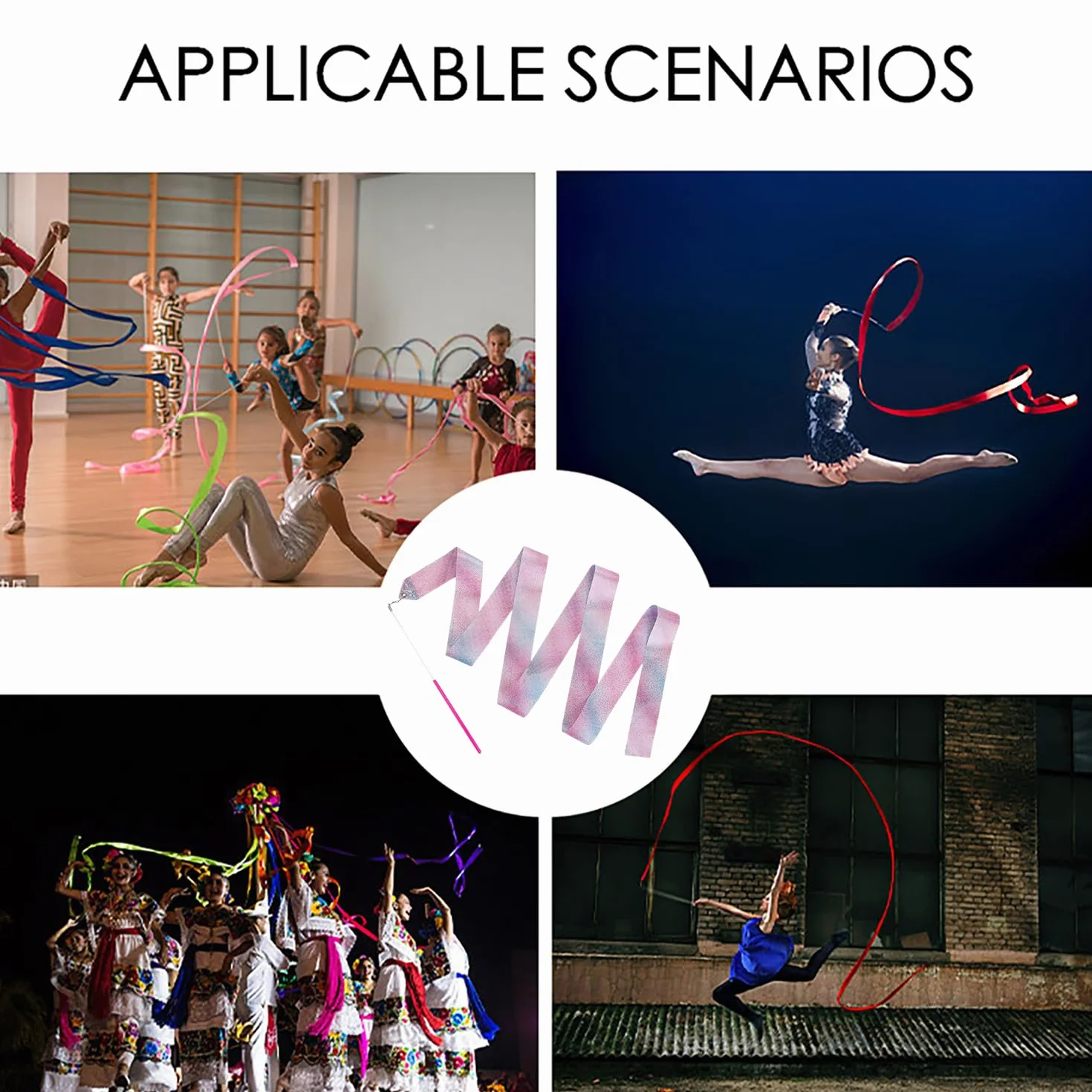 Cintas de Baile Gimnasia Rítmica 3 Piezas 2m con Palo Varita para Niños