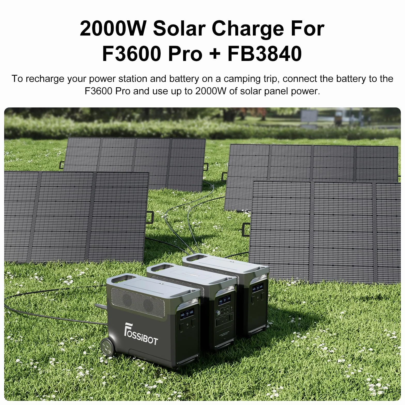 FOSSiBOT F3600 Pro Estacion de Energia Portatil, Batería LiFePO4 de 3840 WH, Ampliable hasta 11,52 kwh, Salida de CA de 3600 W, Entrada Solar de 2000 W, Generador Solar Portatil el Acampada, Camping