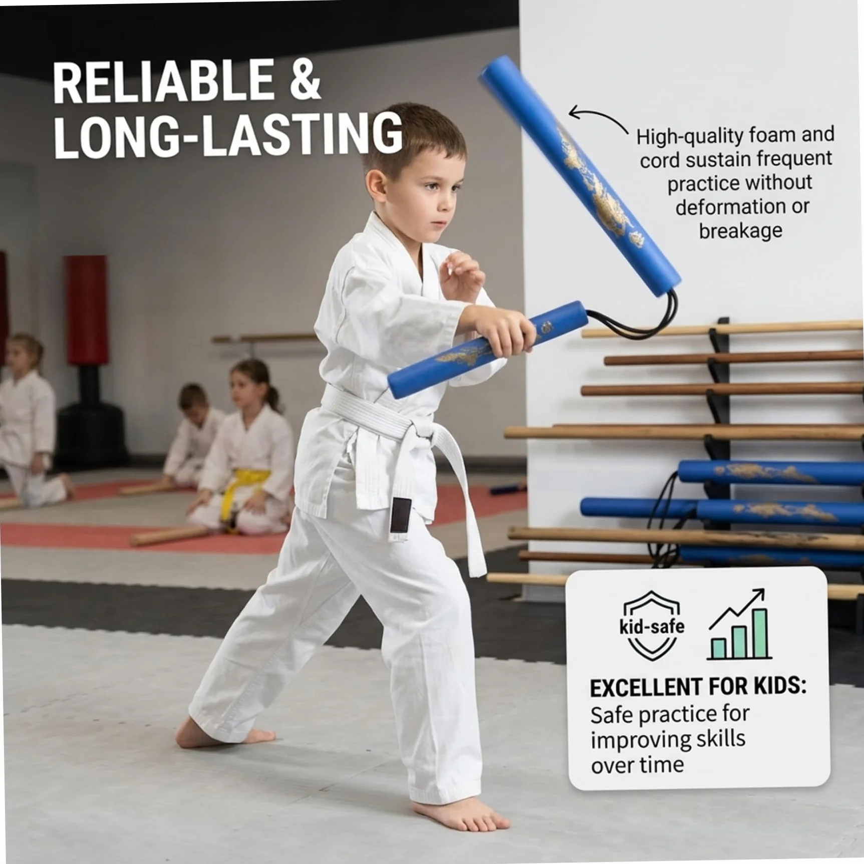 Nunchakus de Espuma Suave para Niños Principiantes Entrenamiento Seguro Azul